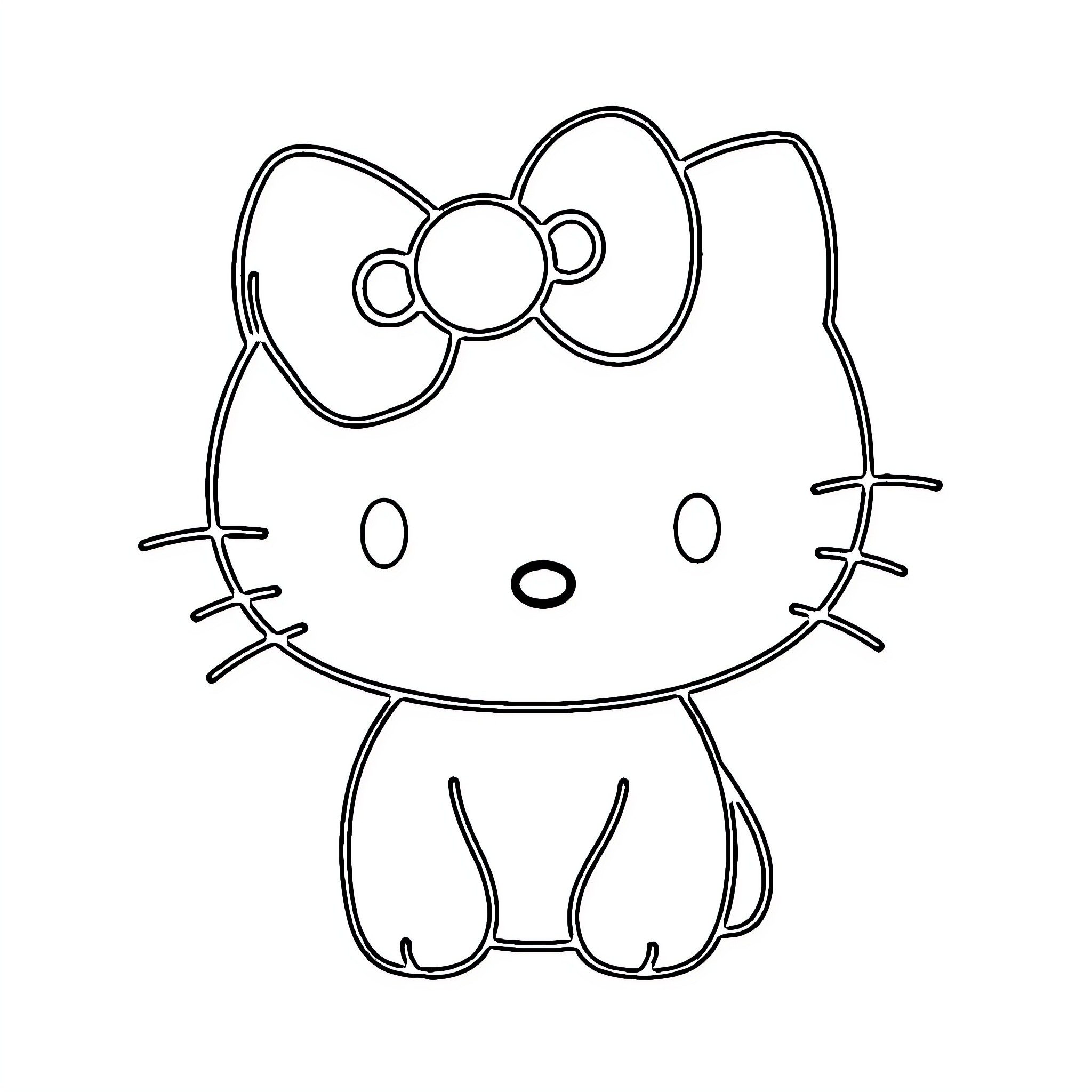 Hello Kitty sitting with a bow Coloring Page (free black-and-white line drawing printable PDF for all, from beginners to advanced learners, including children, teens, adults, and seniors)