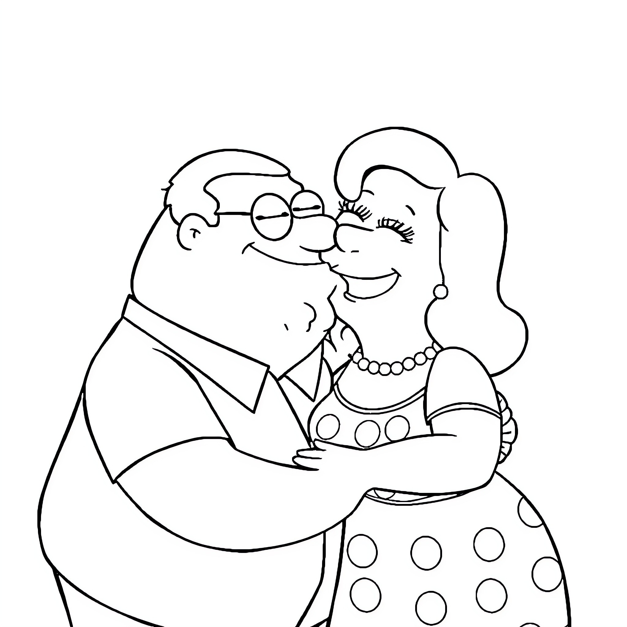Peter Griffin and Lois Dancing Together Coloring Page (free black-and-white line drawing printable PDF for all, from beginners to advanced learners, including children, teens, adults, and seniors)