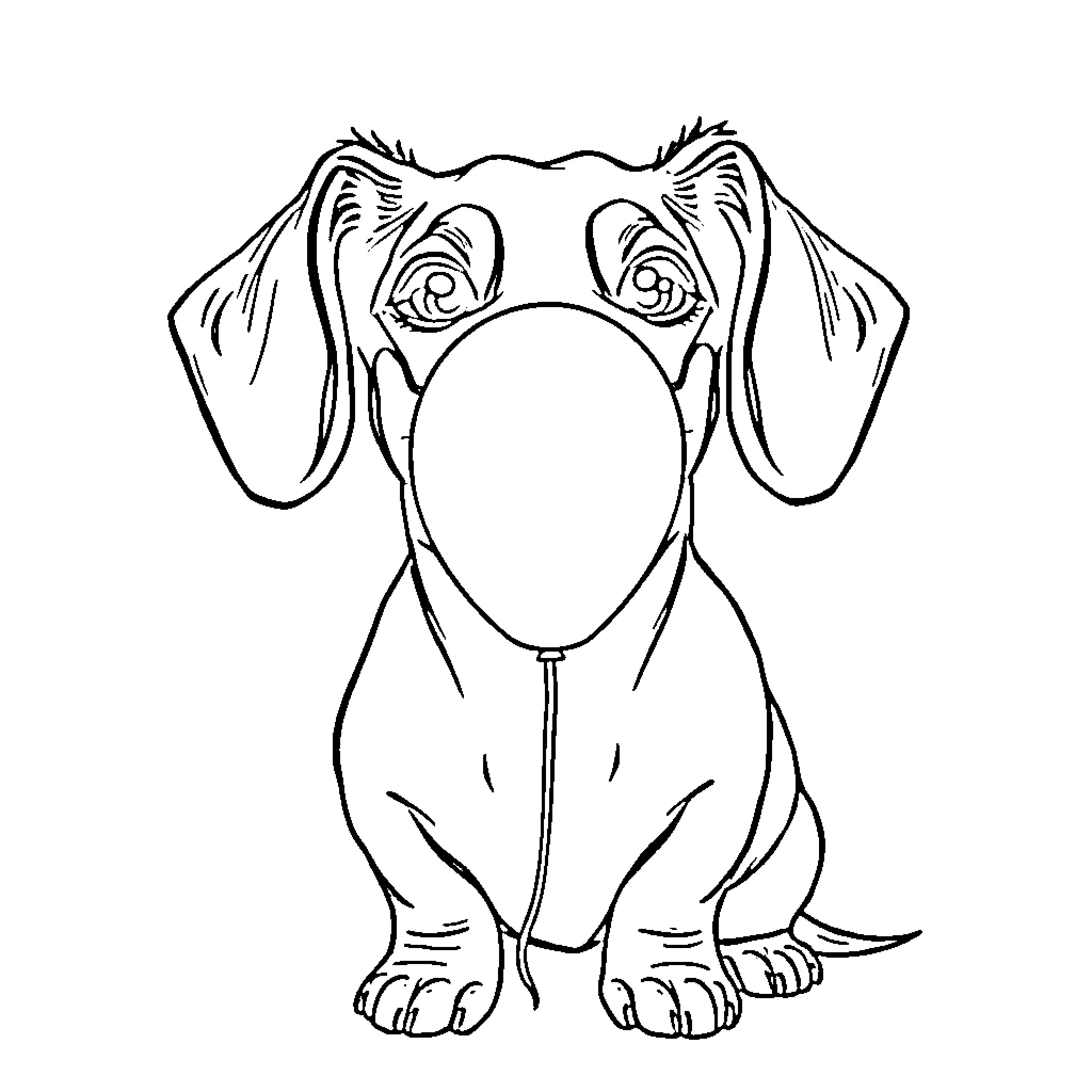 Dachshund sitting adorably Coloring Page (free black-and-white line drawing printable PDF for all, from beginners to advanced learners, including children, teens, adults, and seniors)
