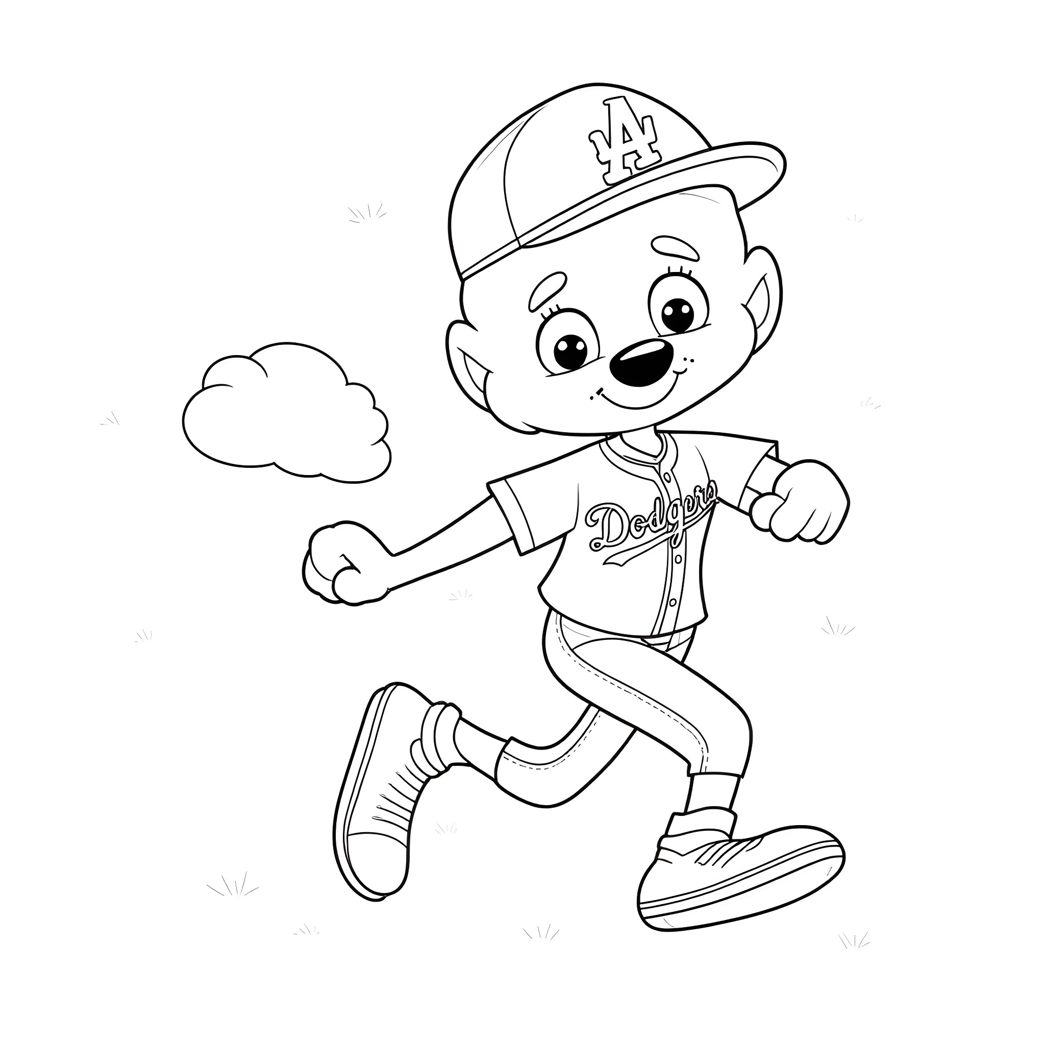 Bluey playing baseball happily in the park Coloring Page (free black-and-white line drawing printable PDF for all, from beginners to advanced learners, including children, teens, adults, and seniors)