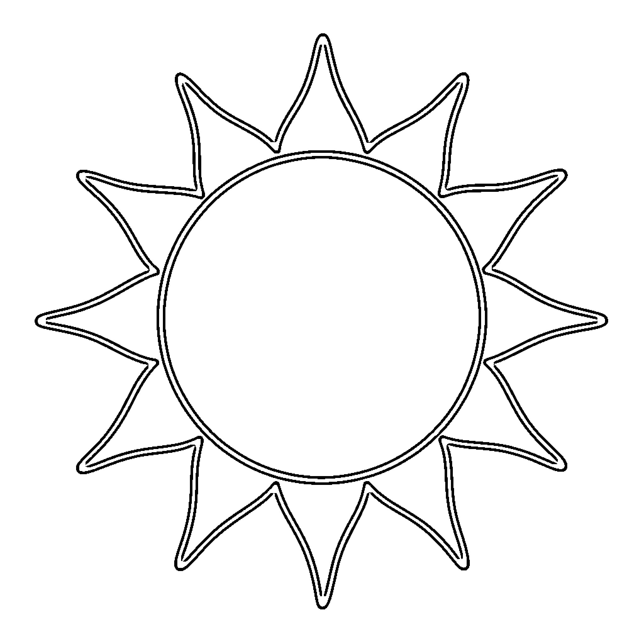 Sun with bright rays Coloring Page (free black-and-white line drawing printable PDF for all, from beginners to advanced learners, including children, teens, adults, and seniors)