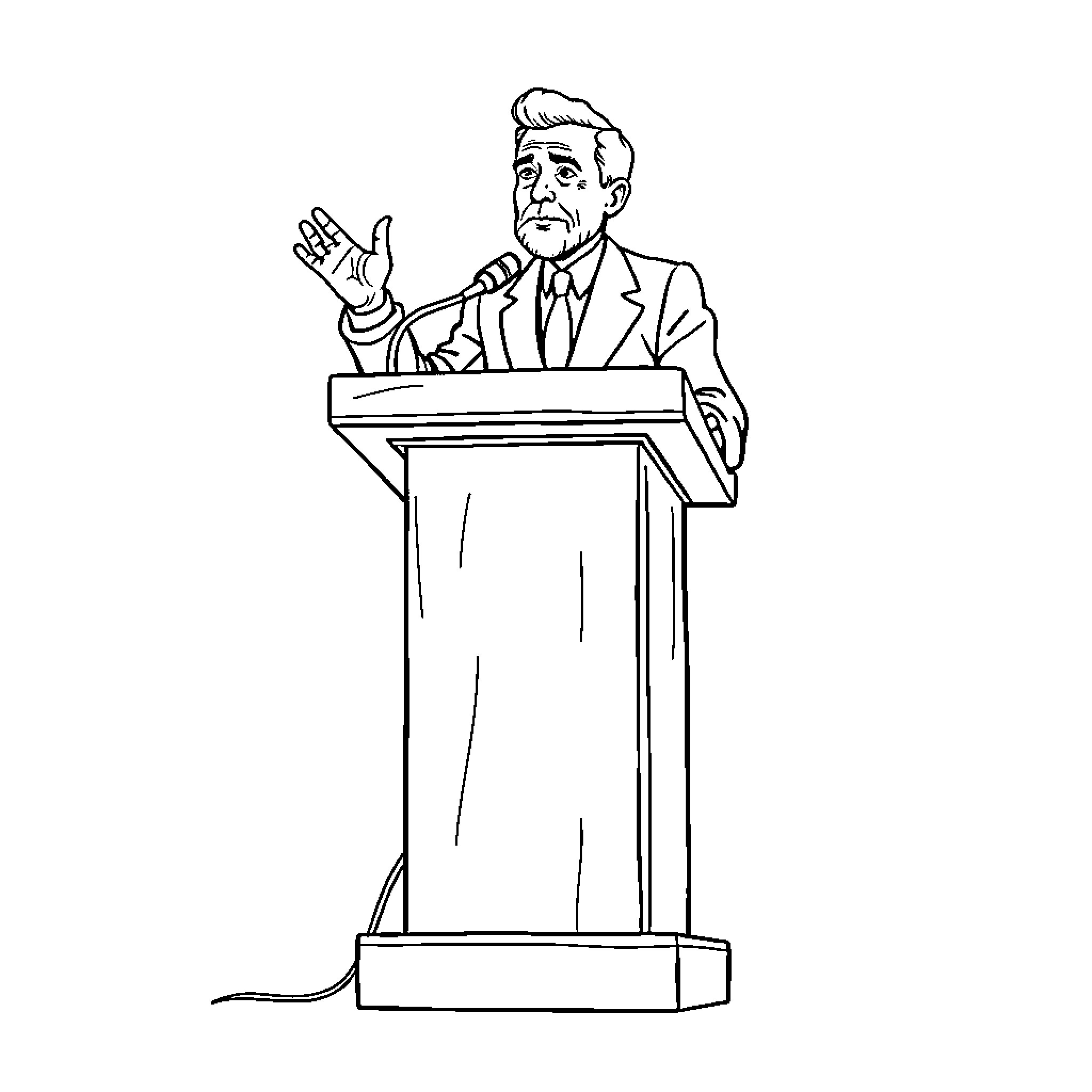 Isaac Hadgar speaking passionately at the podium Coloring Page (free black-and-white line drawing printable PDF for all, from beginners to advanced learners, including children, teens, adults, and seniors)