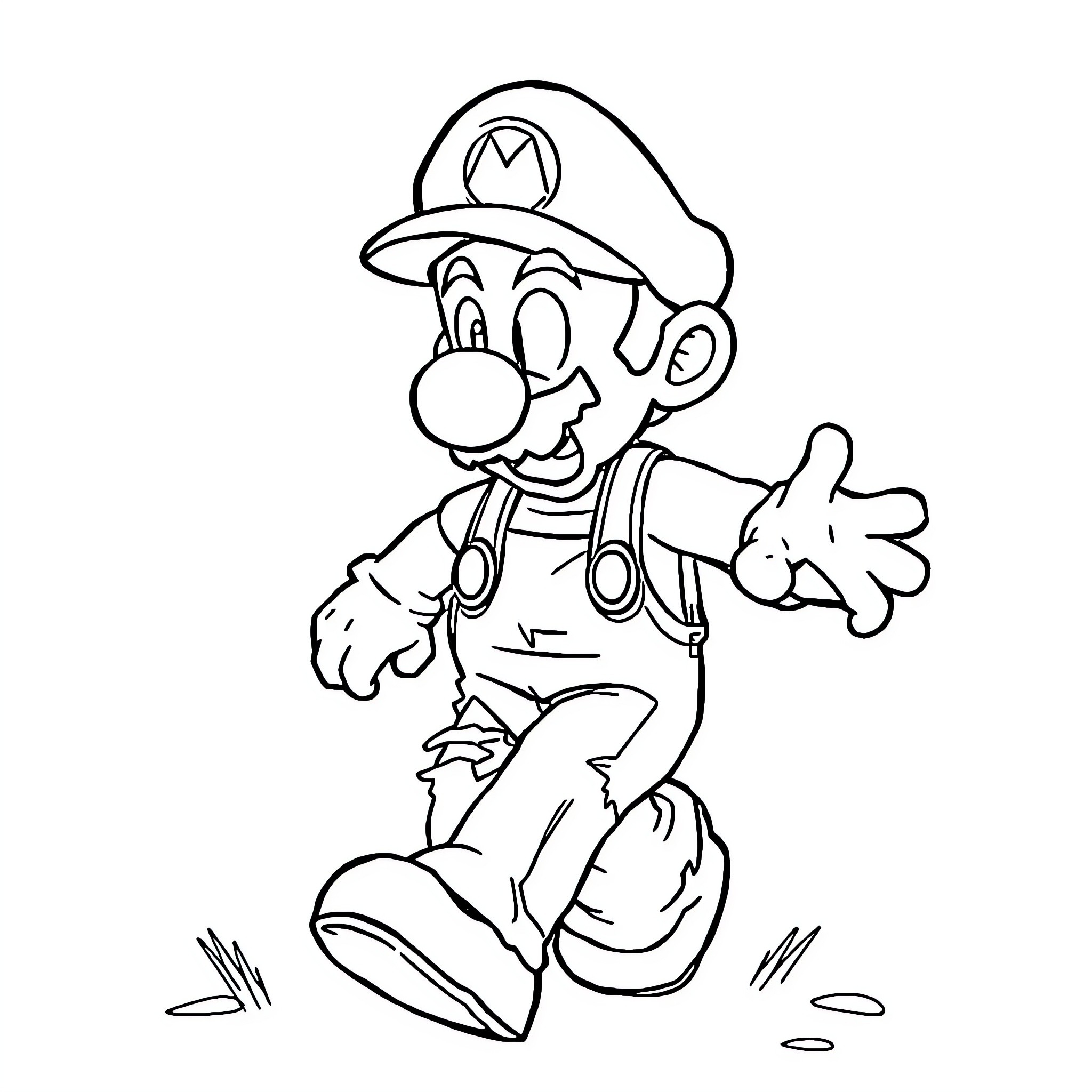 Zombie Mario in a playful pose Coloring Page (free black-and-white line drawing printable PDF for all, from beginners to advanced learners, including children, teens, adults, and seniors)