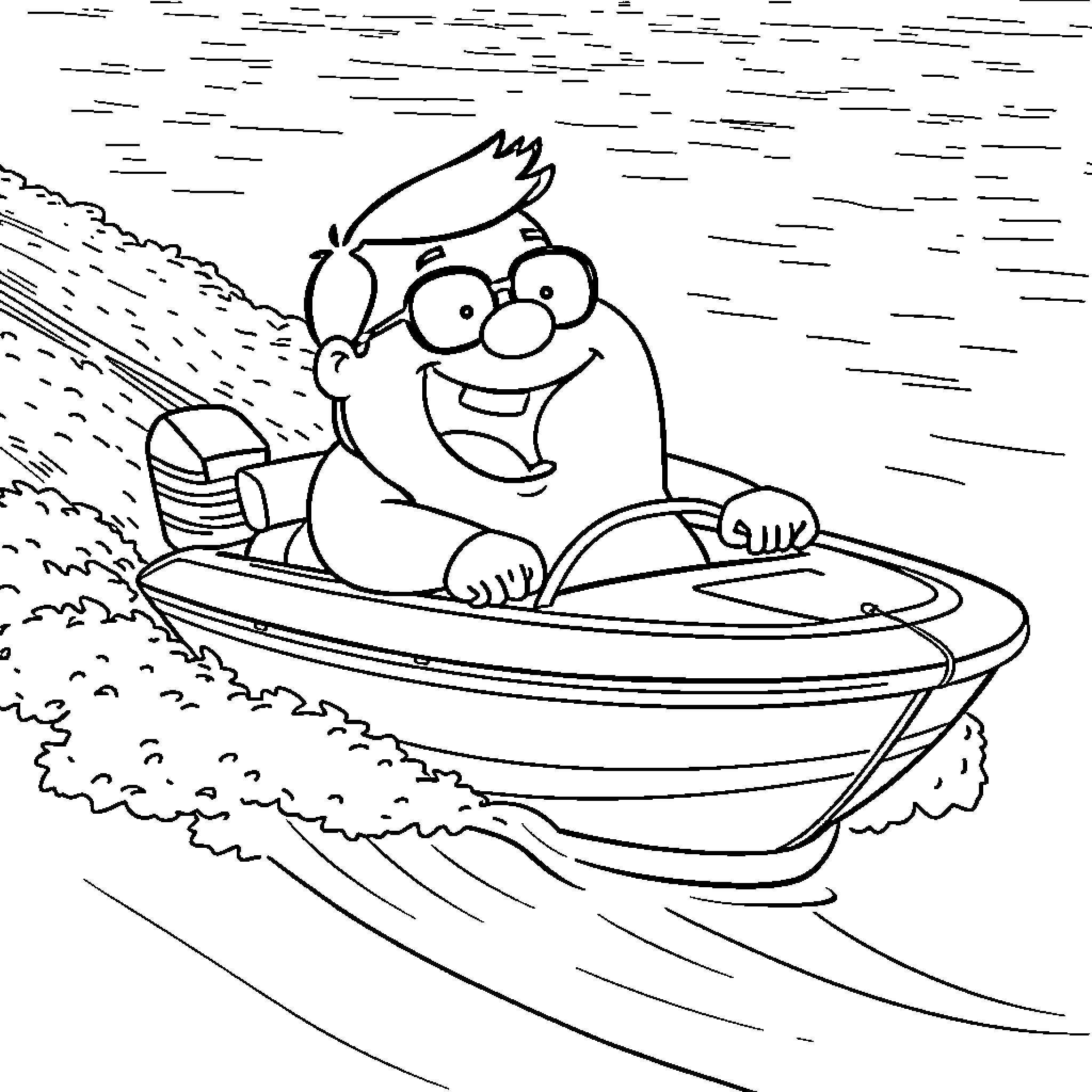 Bob Belcher riding a boat with a joyful expression Coloring Page (free black-and-white line drawing printable PDF for all, from beginners to advanced learners, including children, teens, adults, and seniors)