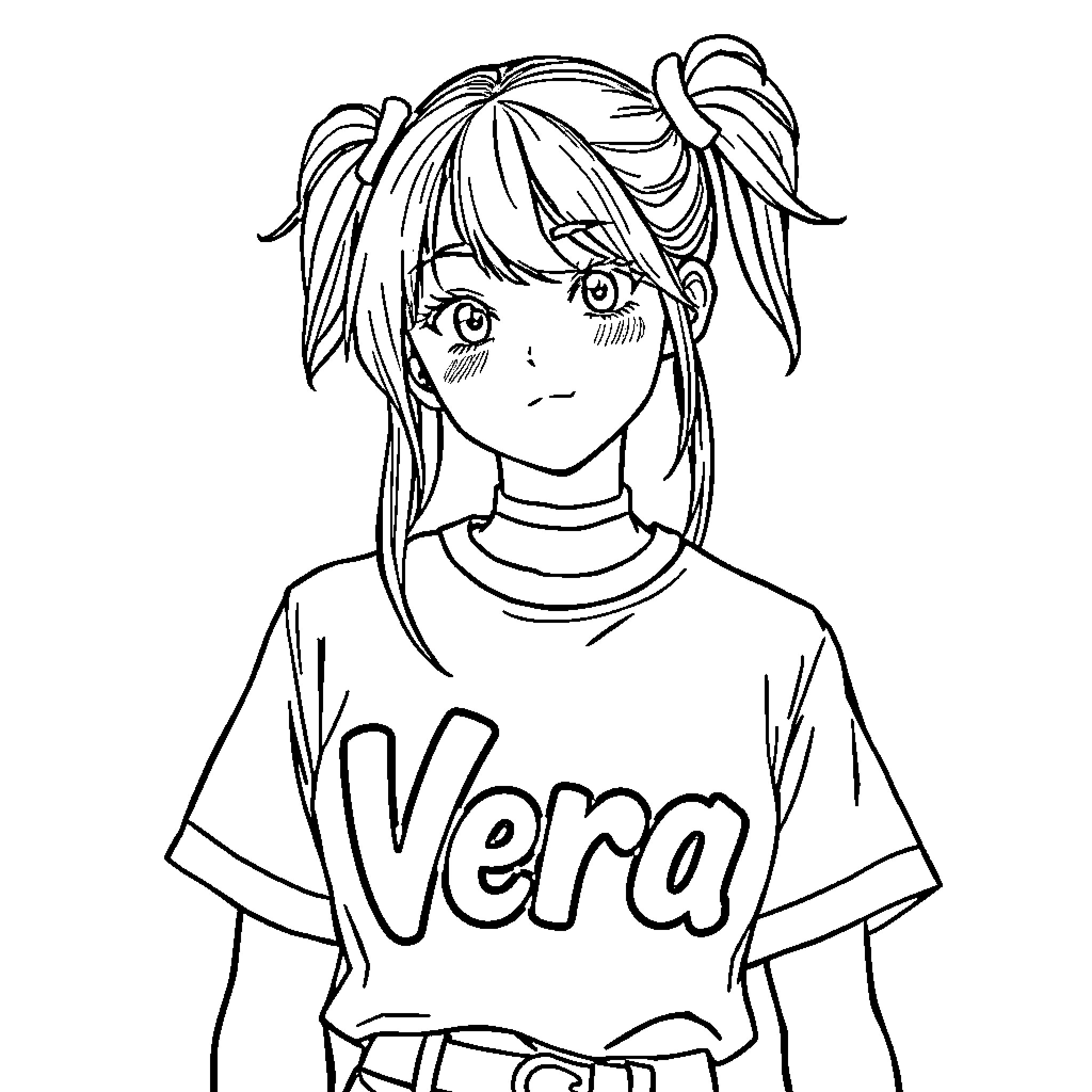 Mira, the Cheerful Anime Character Coloring Page (free black-and-white line drawing printable PDF for all, from beginners to advanced learners, including children, teens, adults, and seniors)