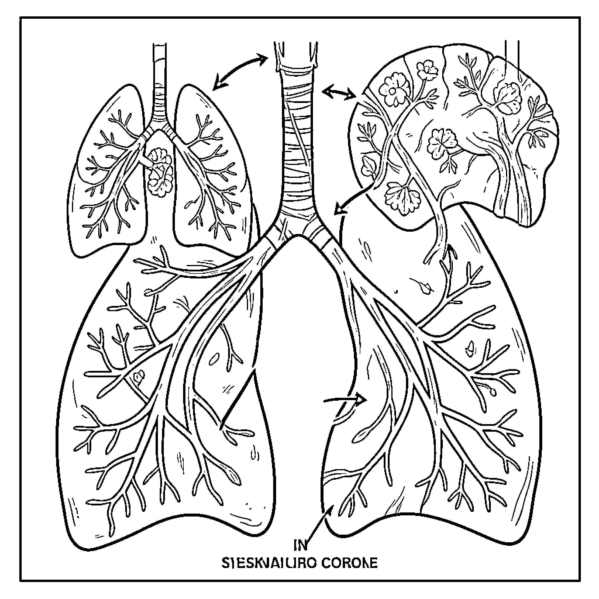 Circulation of air through the human respiratory system Coloring Page (free black-and-white line drawing printable PDF for all, from beginners to advanced learners, including children, teens, adults, and seniors)