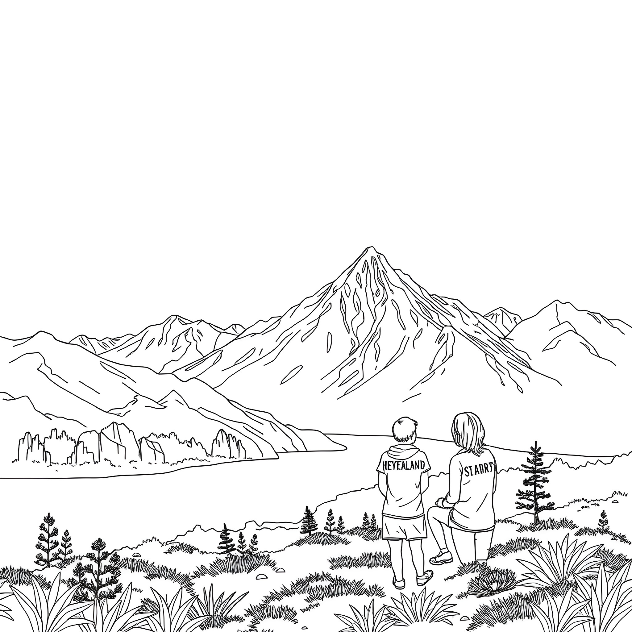 Mental Health: Outdoor Exploration in the Mountains Coloring Page (free black-and-white line drawing printable PDF for all, from beginners to advanced learners, including children, teens, adults, and seniors)