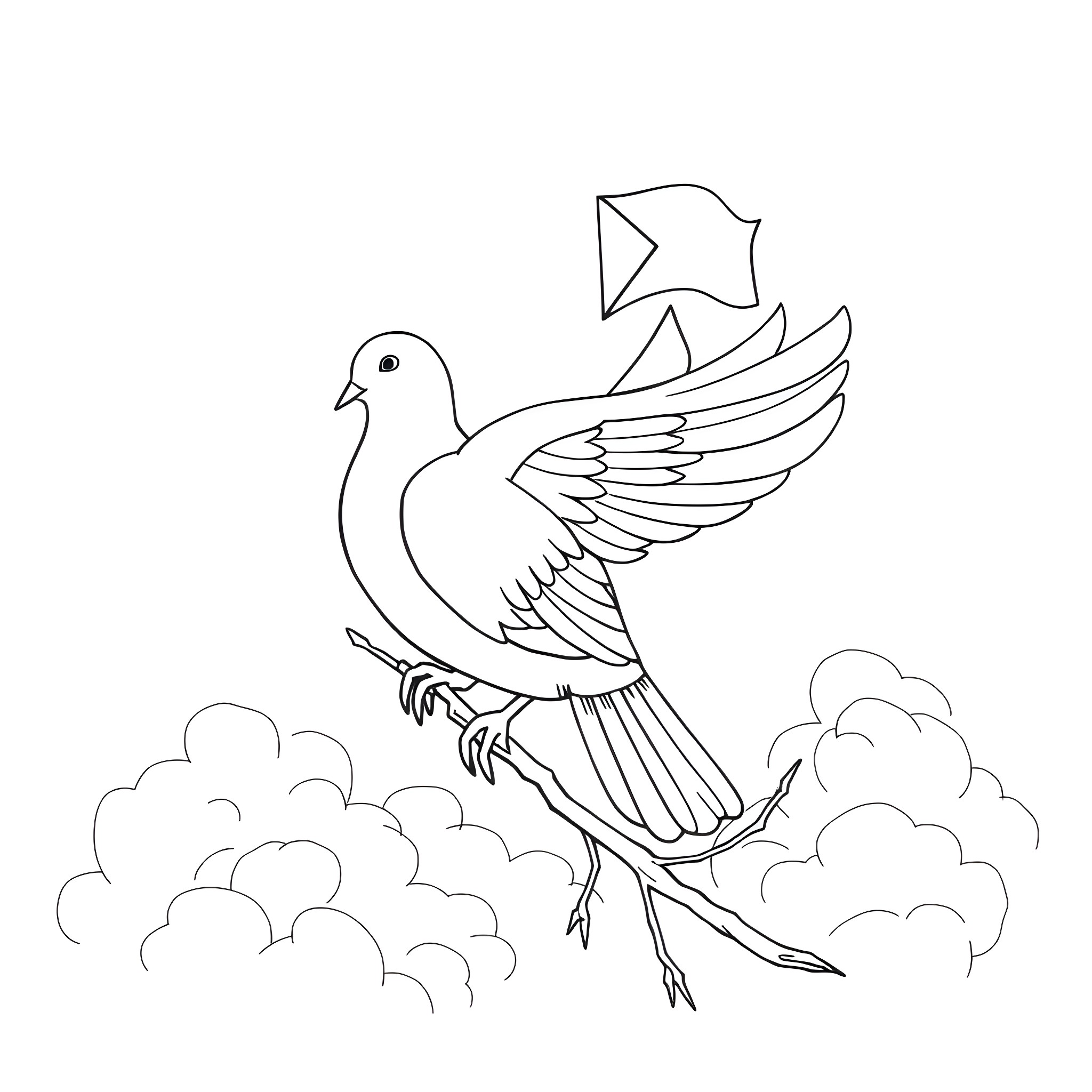 Dove soaring freely through the sky Coloring Page (free black-and-white line drawing printable PDF for all, from beginners to advanced learners, including children, teens, adults, and seniors)