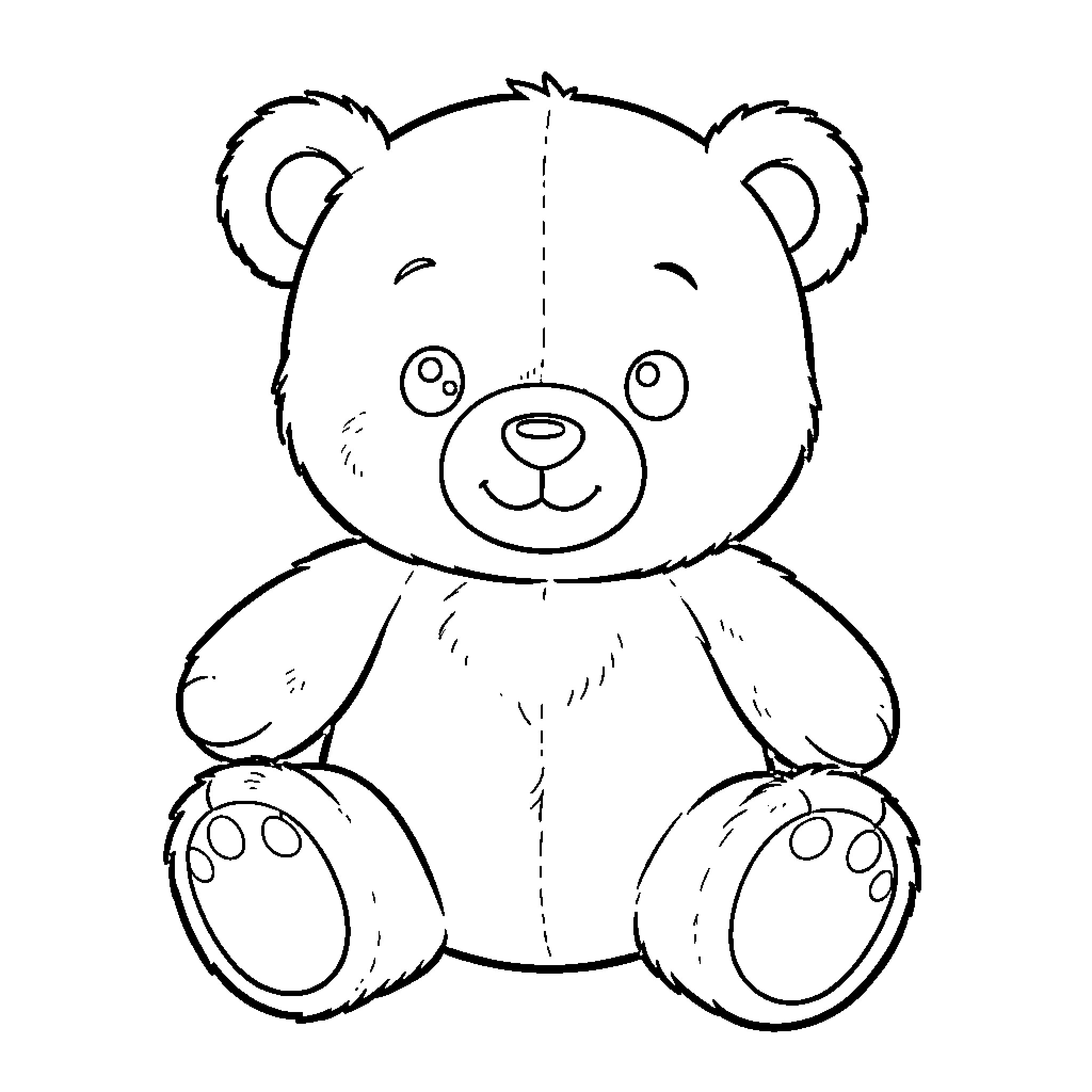 Bear plush toy with cute facial expression Coloring Page (free black-and-white line drawing printable PDF for all, from beginners to advanced learners, including children, teens, adults, and seniors)