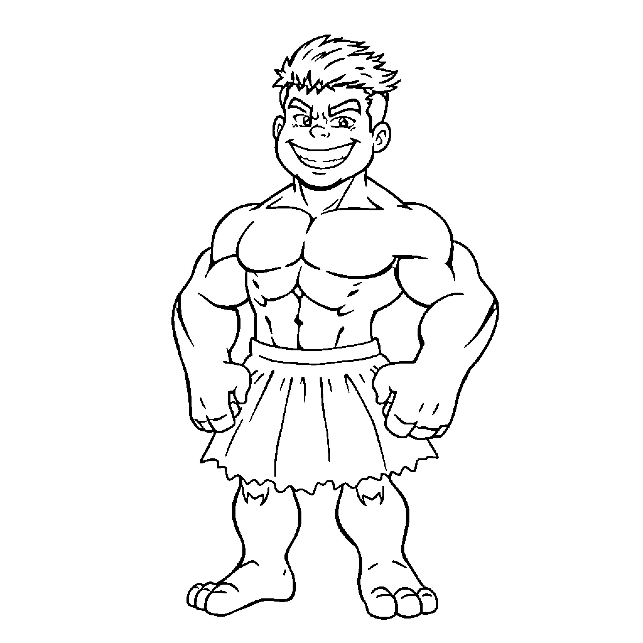 Hulk character in strong, muscular pose Coloring Page (free black-and-white line drawing printable PDF for all, from beginners to advanced learners, including children, teens, adults, and seniors)