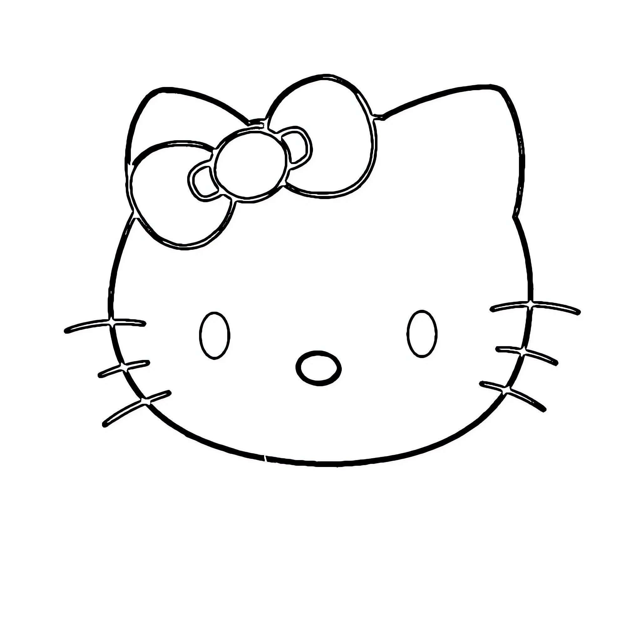 Hello Kitty's Friendly Face Coloring Page (free black-and-white line drawing printable PDF for all, from beginners to advanced learners, including children, teens, adults, and seniors)