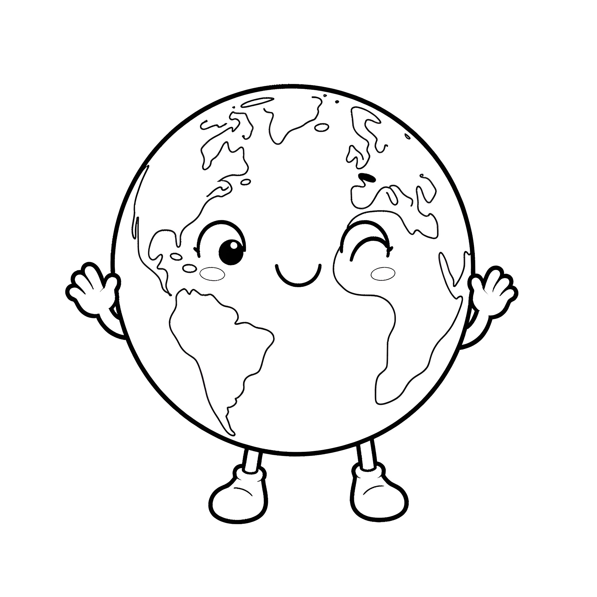 AT&T Globe character waving and smiling Coloring Page (free black-and-white line drawing printable PDF for all, from beginners to advanced learners, including children, teens, adults, and seniors)