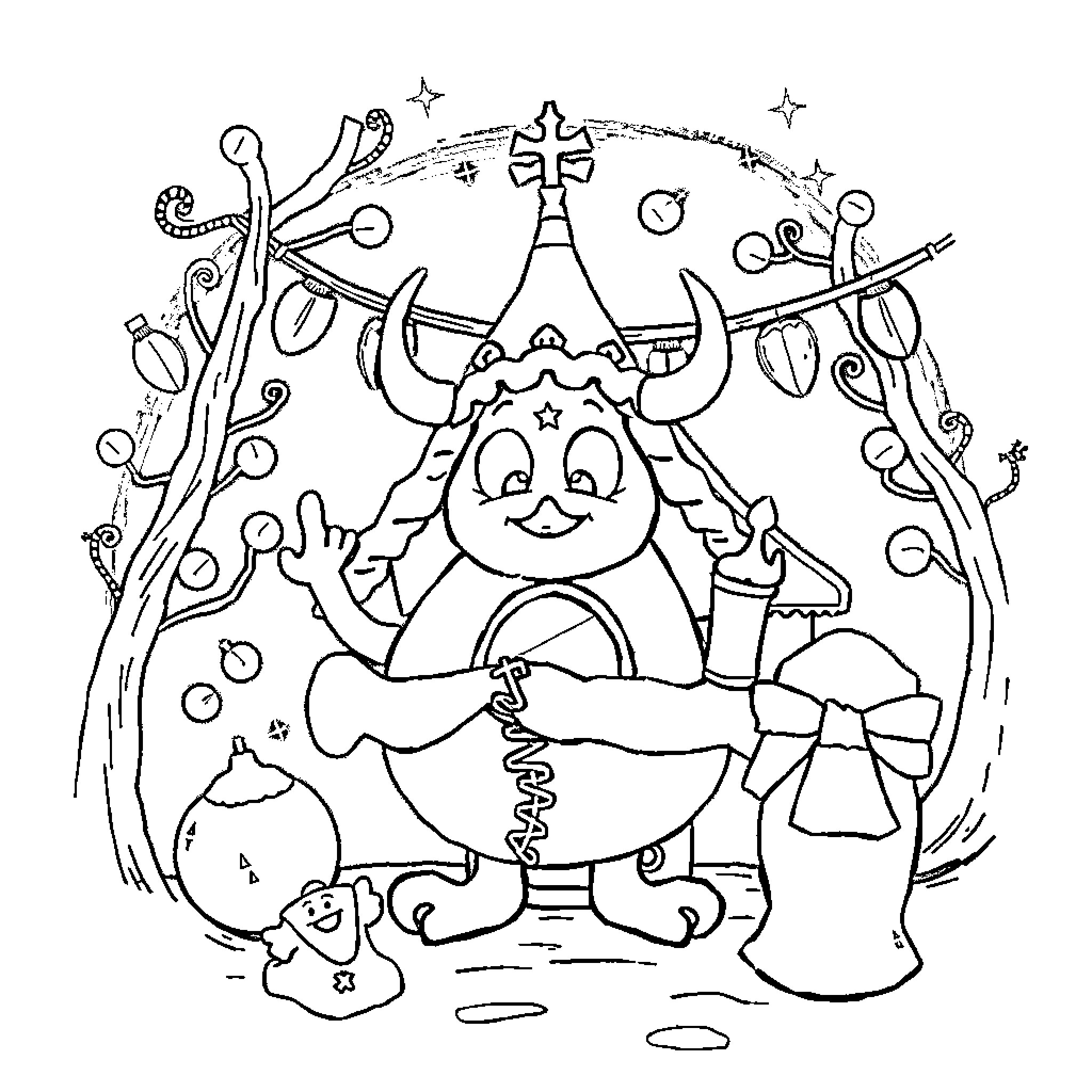 Labubu's Playful Wonderland Coloring Page (free black-and-white line drawing printable PDF for all, from beginners to advanced learners, including children, teens, adults, and seniors)