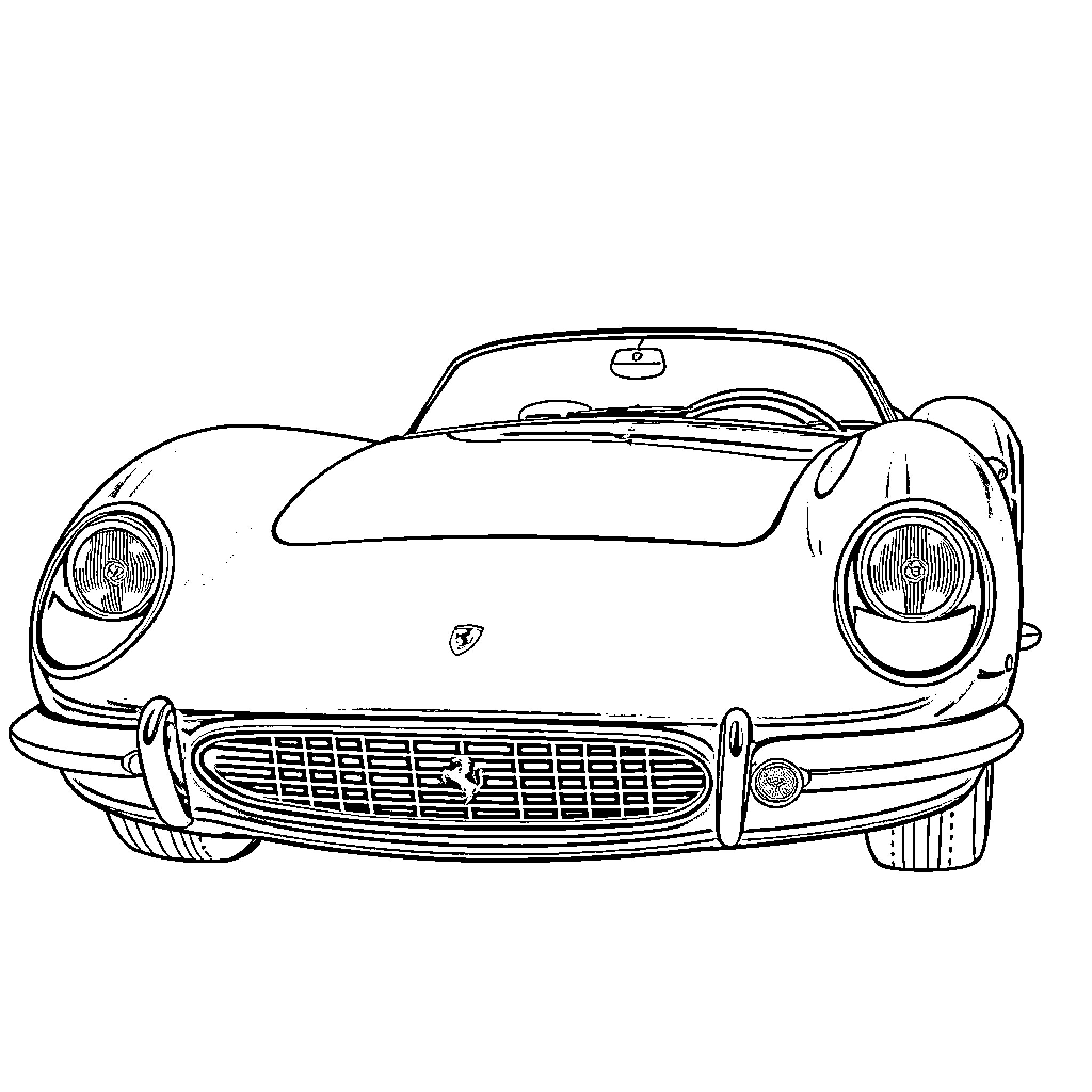 Ferrari sports car front view sketch Coloring Page (free black-and-white line drawing printable PDF for all, from beginners to advanced learners, including children, teens, adults, and seniors)