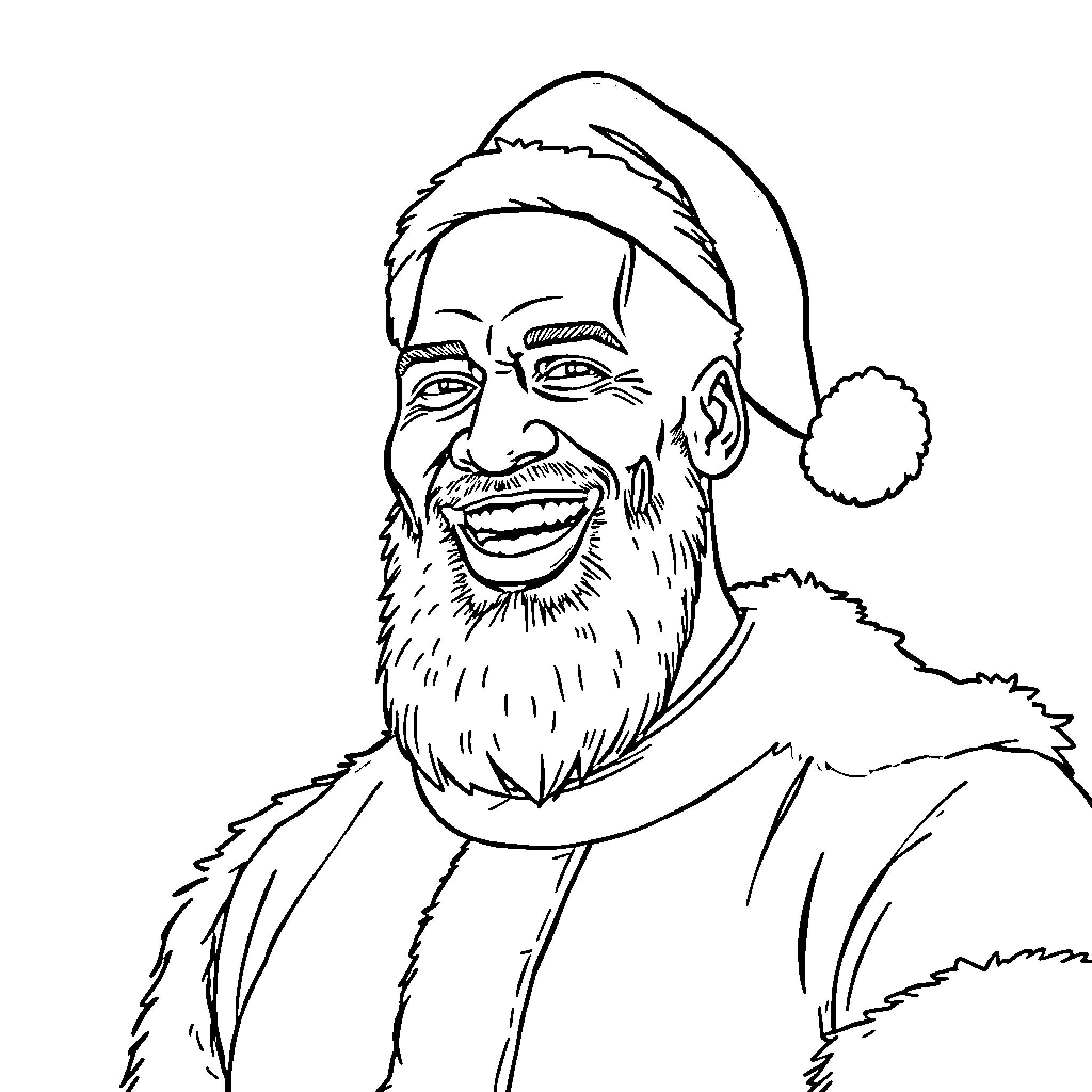 Michael Jordan dressed as a smiling Santa Claus Coloring Page (free black-and-white line drawing printable PDF for all, from beginners to advanced learners, including children, teens, adults, and seniors)