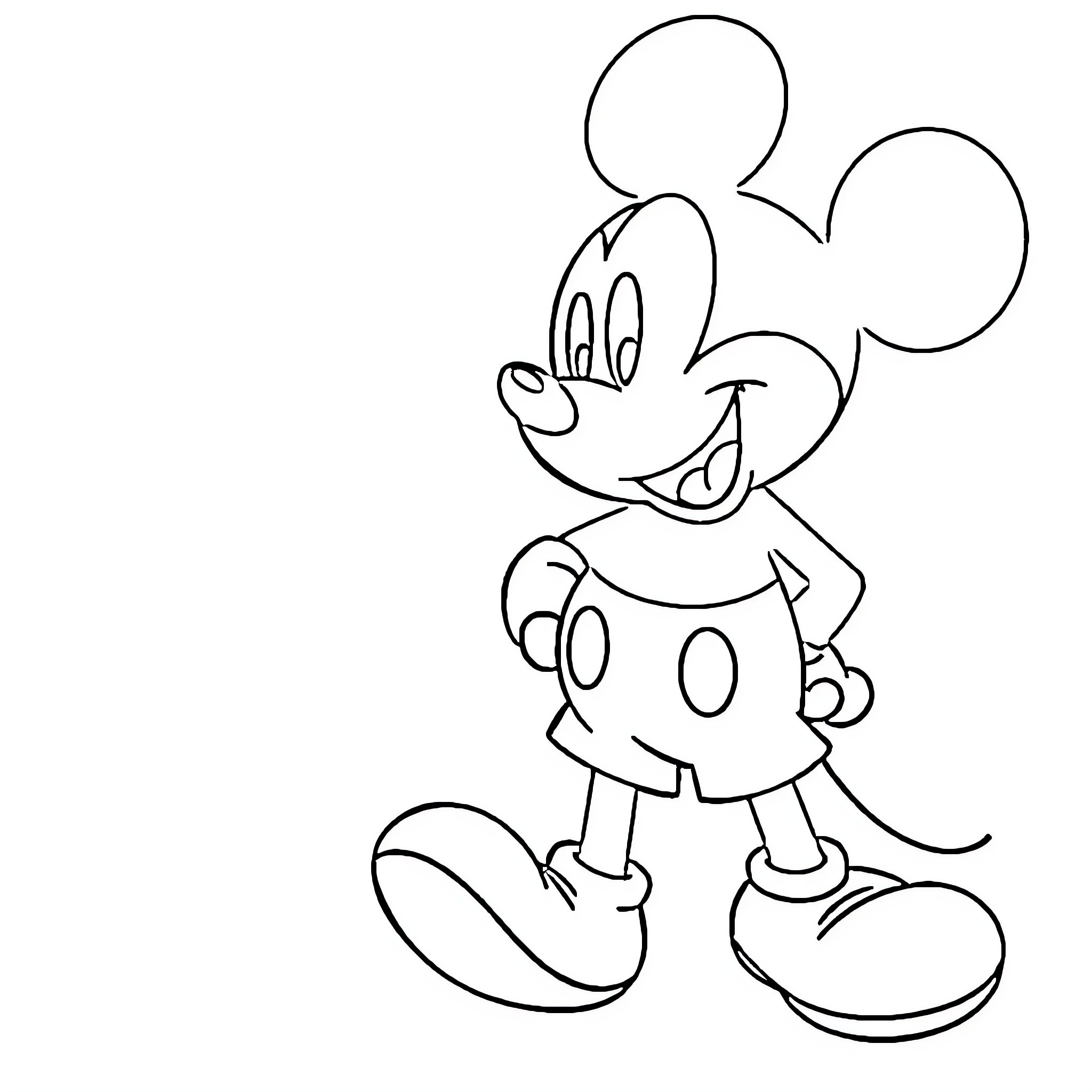 Mickey posing in a classic stance Coloring Page (free black-and-white line drawing printable PDF for all, from beginners to advanced learners, including children, teens, adults, and seniors)