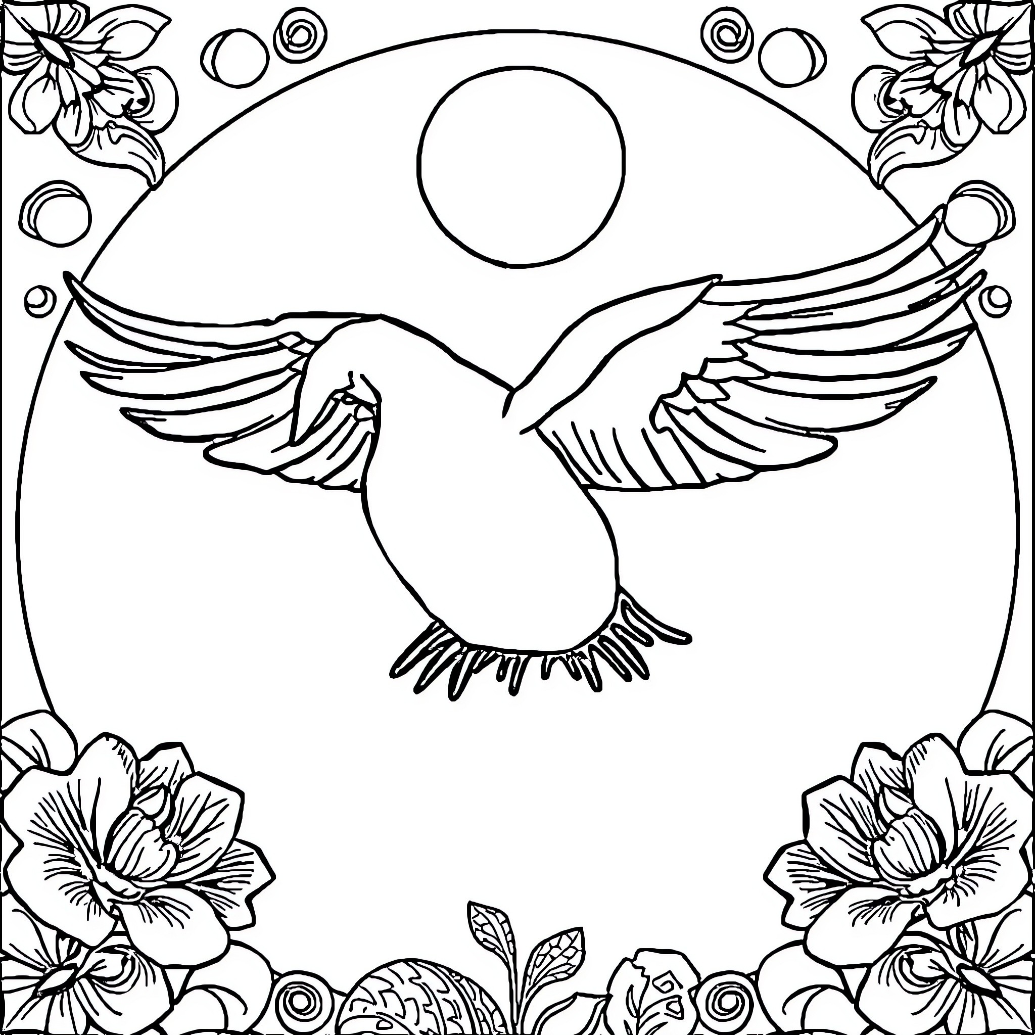 Email with Dove and Floral Imagery Coloring Page (free black-and-white line drawing printable PDF for all, from beginners to advanced learners, including children, teens, adults, and seniors)