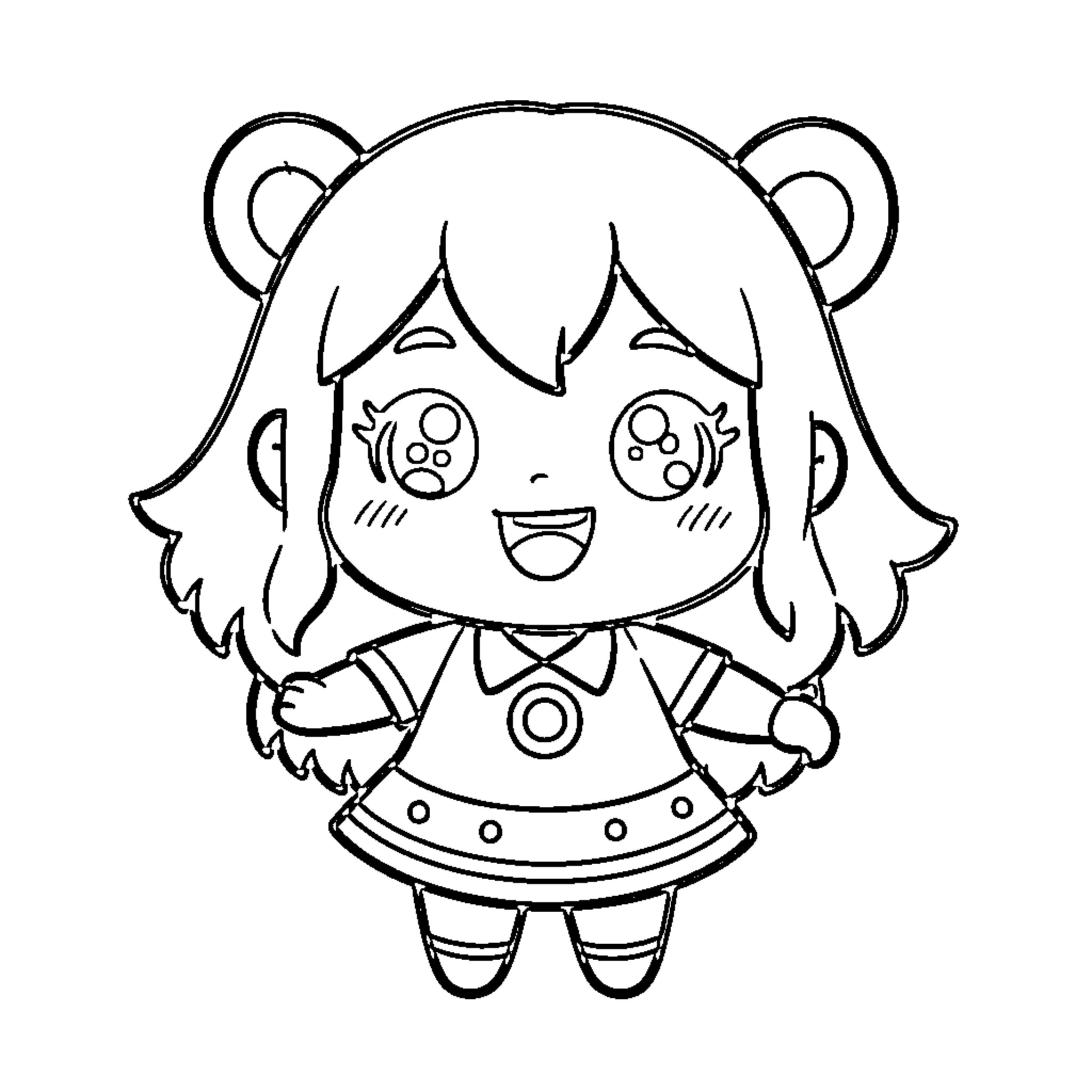 Pomni smiling happily with a cheerful expression Coloring Page (free black-and-white line drawing printable PDF for all, from beginners to advanced learners, including children, teens, adults, and seniors)