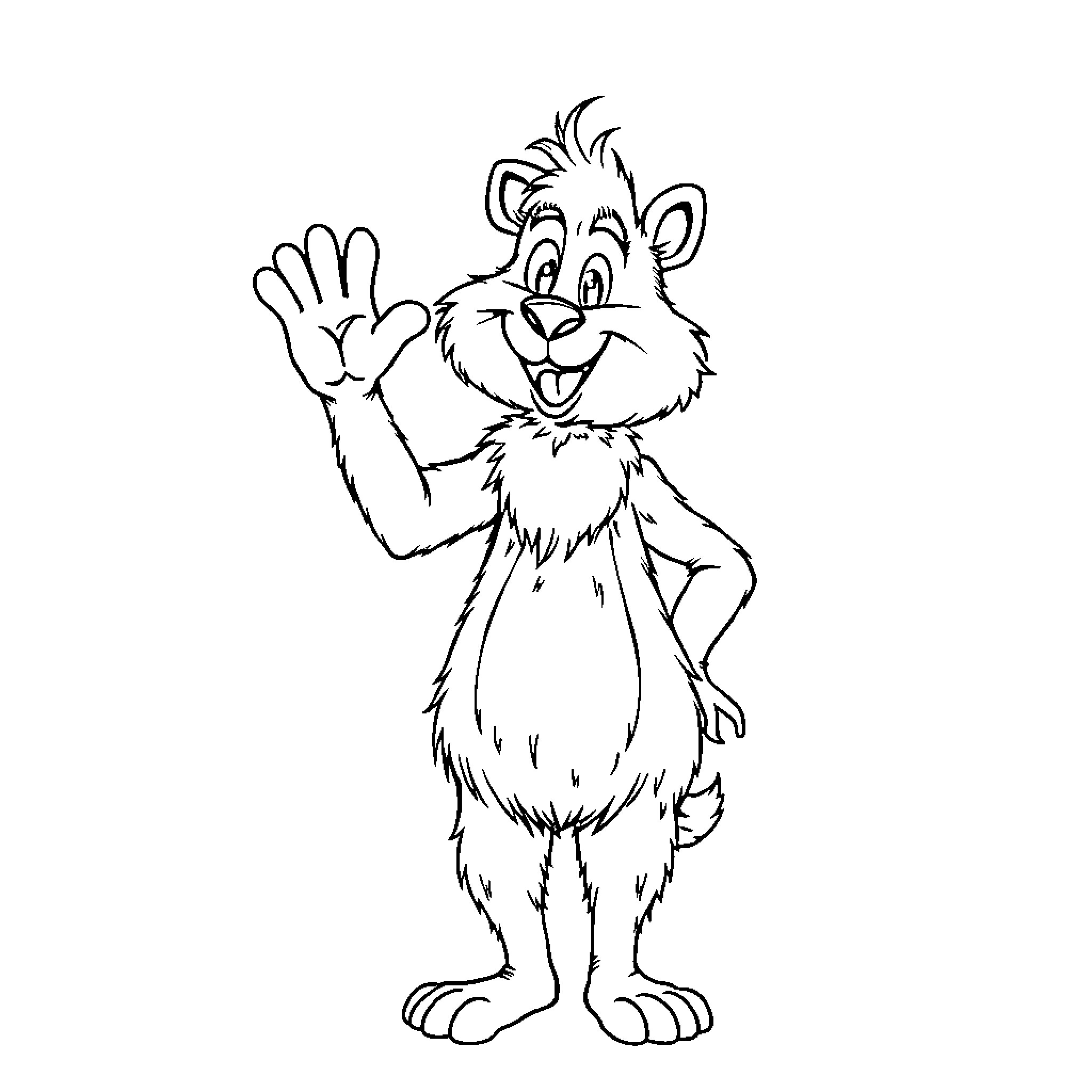 Furry cartoon character waving hello Coloring Page (free black-and-white line drawing printable PDF for all, from beginners to advanced learners, including children, teens, adults, and seniors)