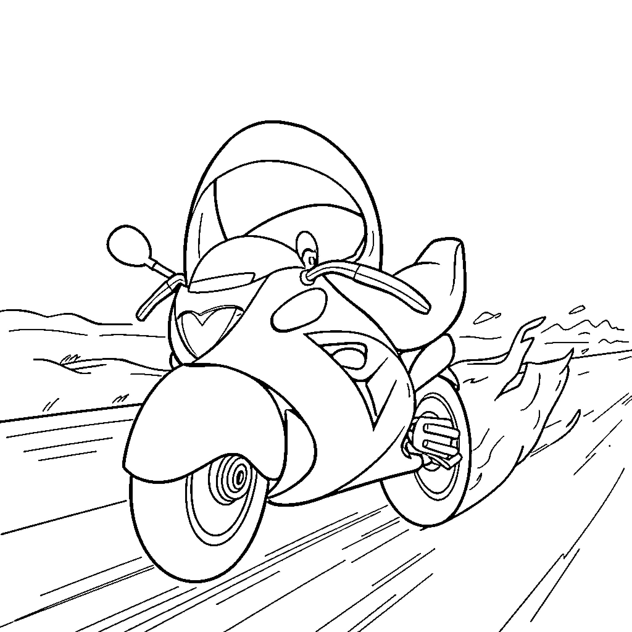 Speedy Scooter Scooting through the Scenery Coloring Page (free black-and-white line drawing printable PDF for all, from beginners to advanced learners, including children, teens, adults, and seniors)