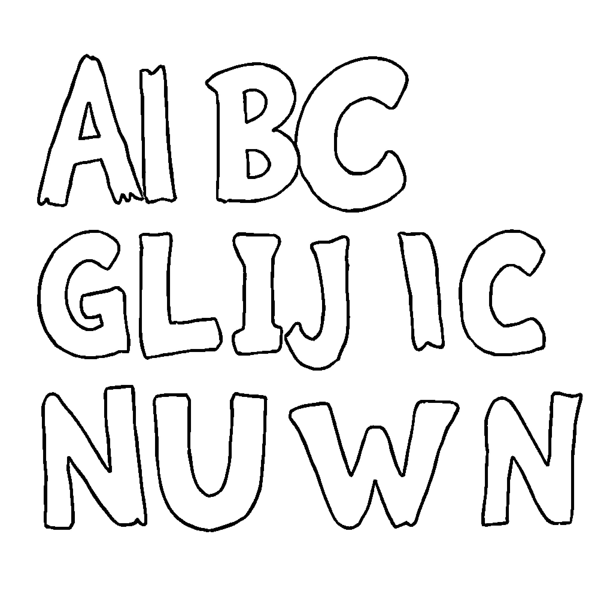 ABC Alphabet Letters Outlined in Black Coloring Page (free black-and-white line drawing printable PDF for all, from beginners to advanced learners, including children, teens, adults, and seniors)