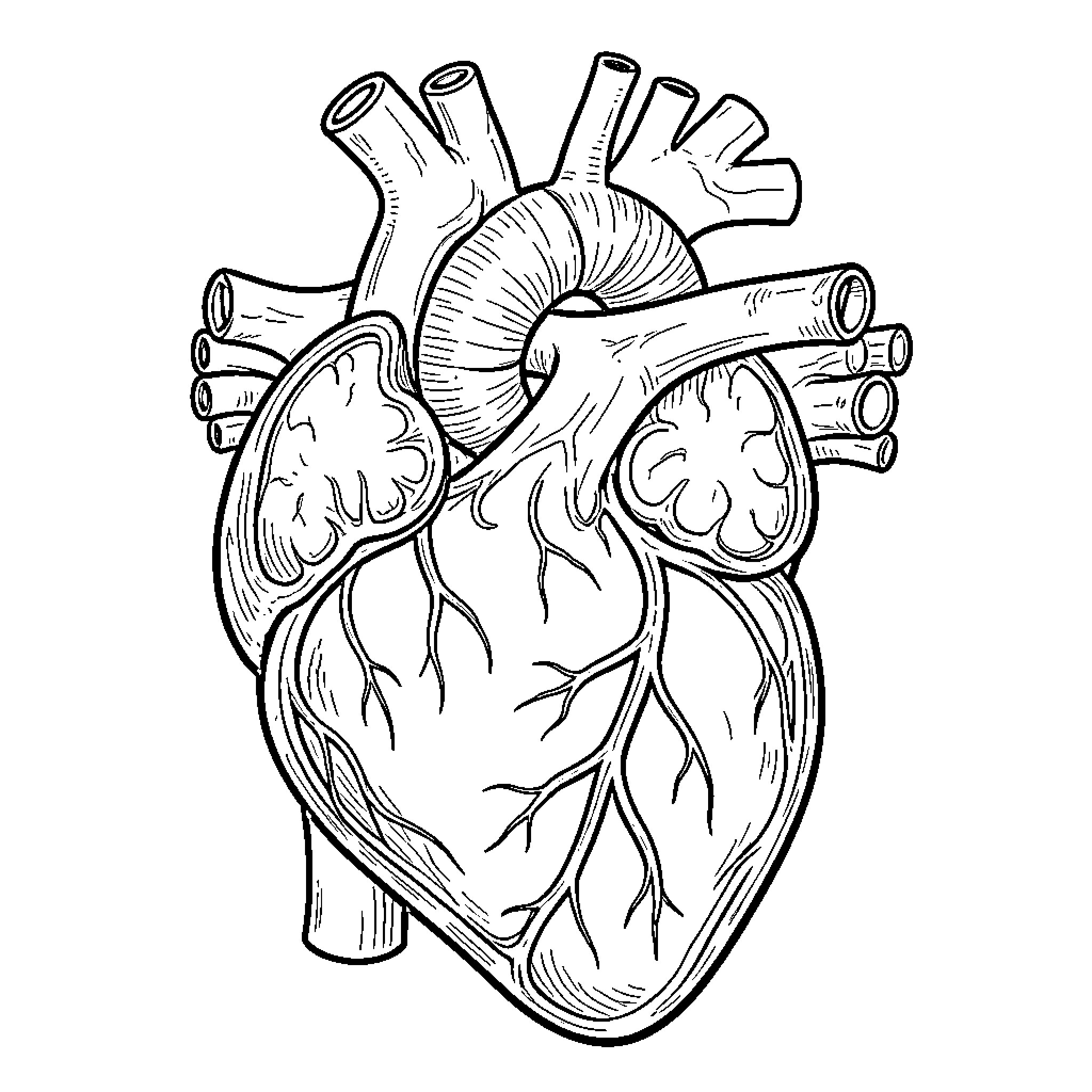 Heart of Anatomical Wonders Coloring Page (free black-and-white line drawing printable PDF for all, from beginners to advanced learners, including children, teens, adults, and seniors)