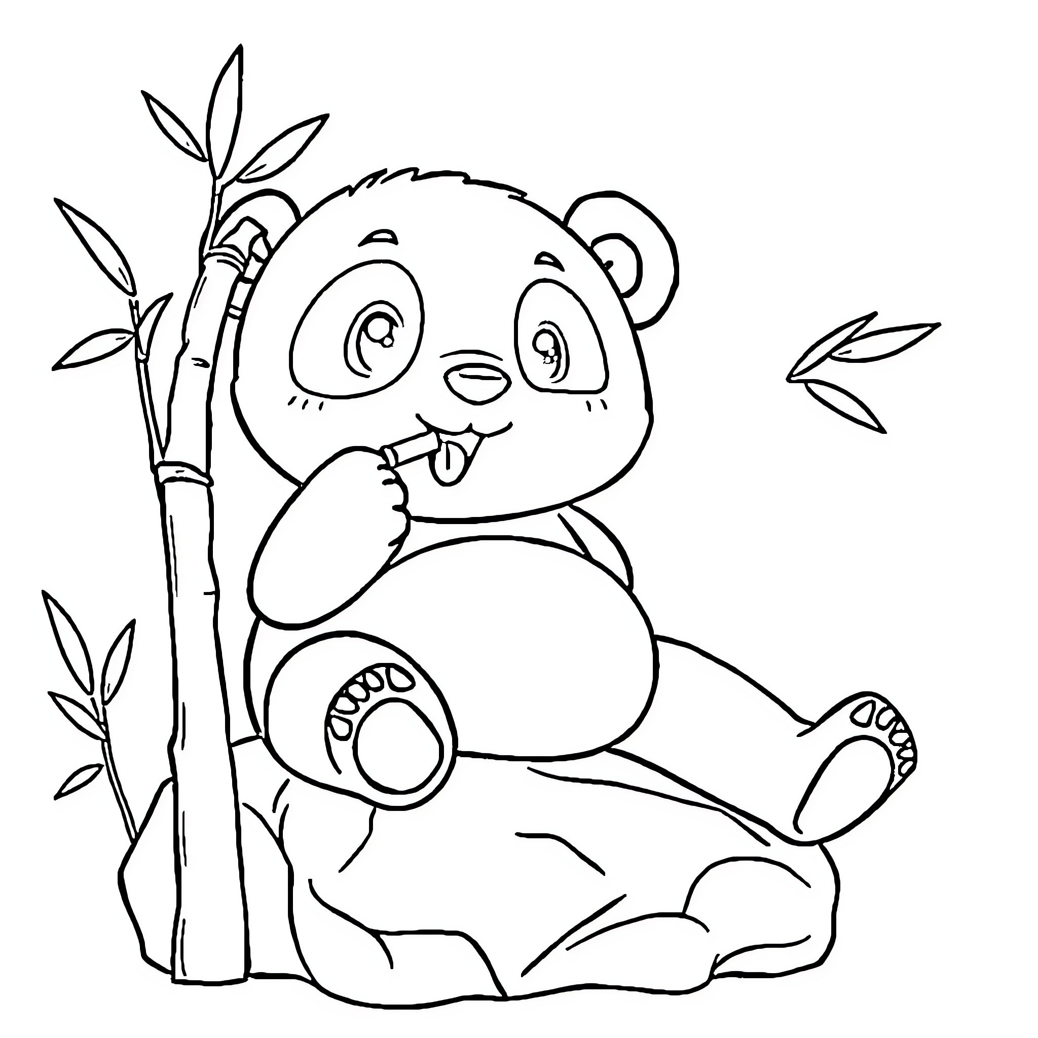 Panda enjoying bamboo in nature Coloring Page (free black-and-white line drawing printable PDF for all, from beginners to advanced learners, including children, teens, adults, and seniors)
