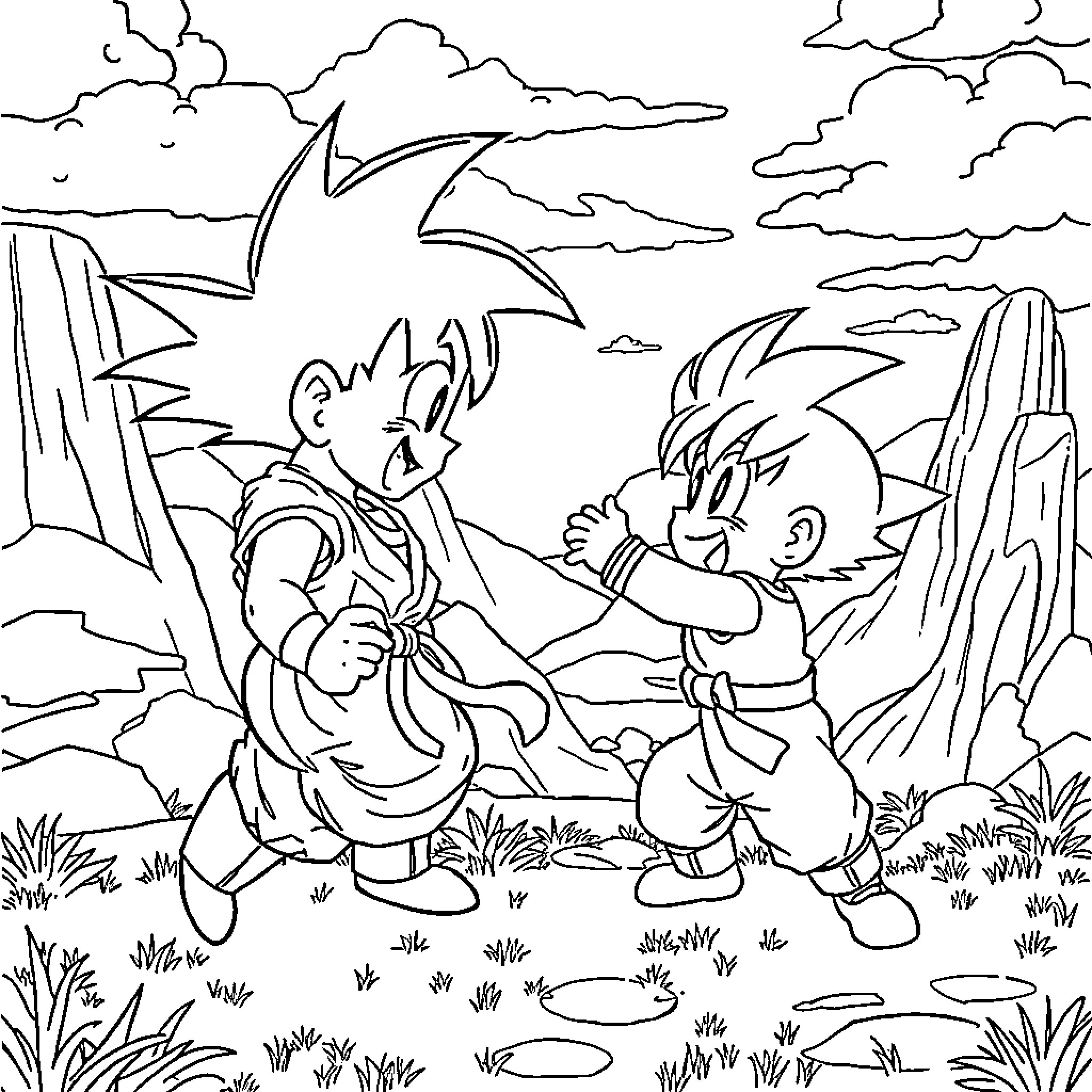 Pocoyo's Outdoor Adventure with Friends Coloring Page (free black-and-white line drawing printable PDF for all, from beginners to advanced learners, including children, teens, adults, and seniors)