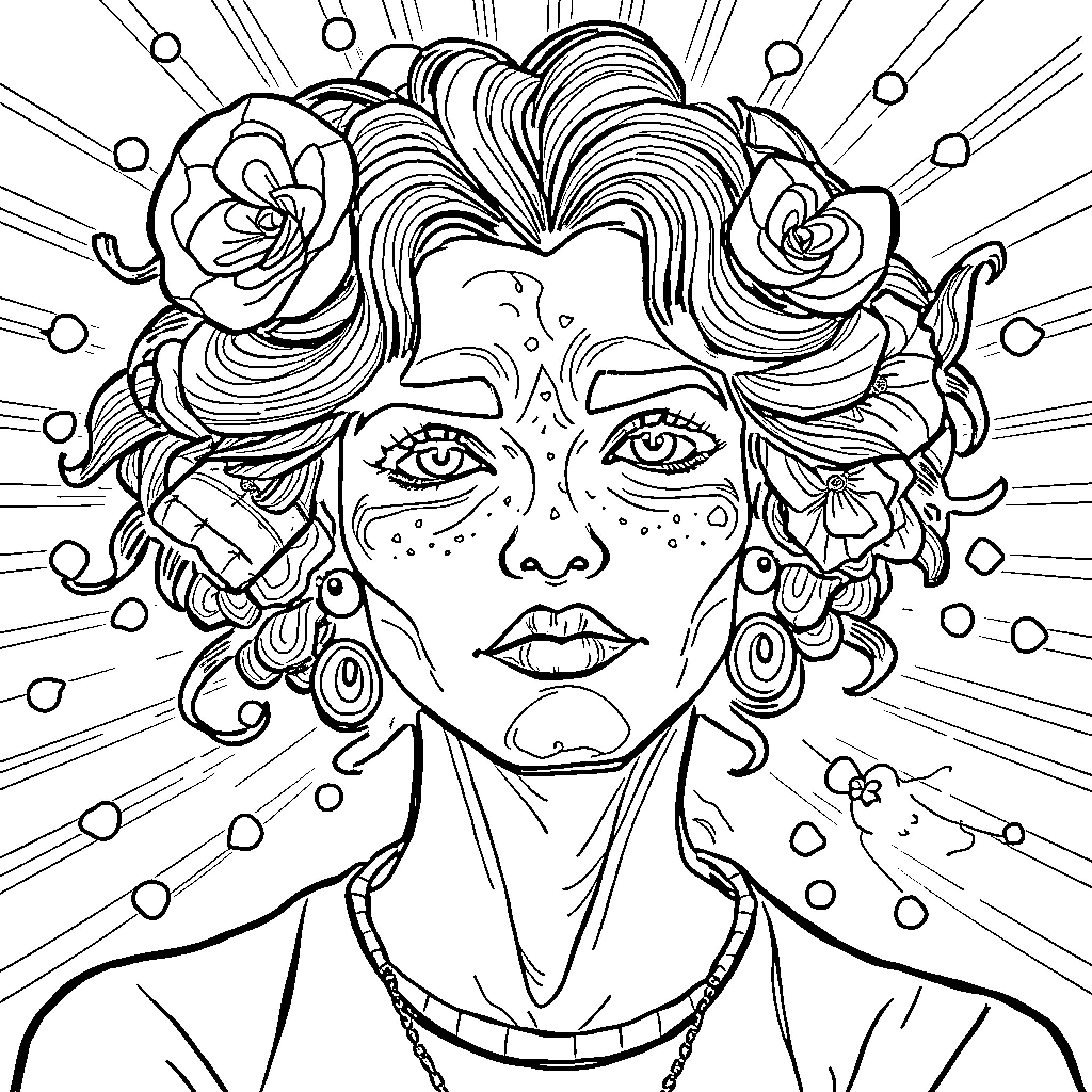 Self-Expression through Vibrant Visage Coloring Page (free black-and-white line drawing printable PDF for all, from beginners to advanced learners, including children, teens, adults, and seniors)