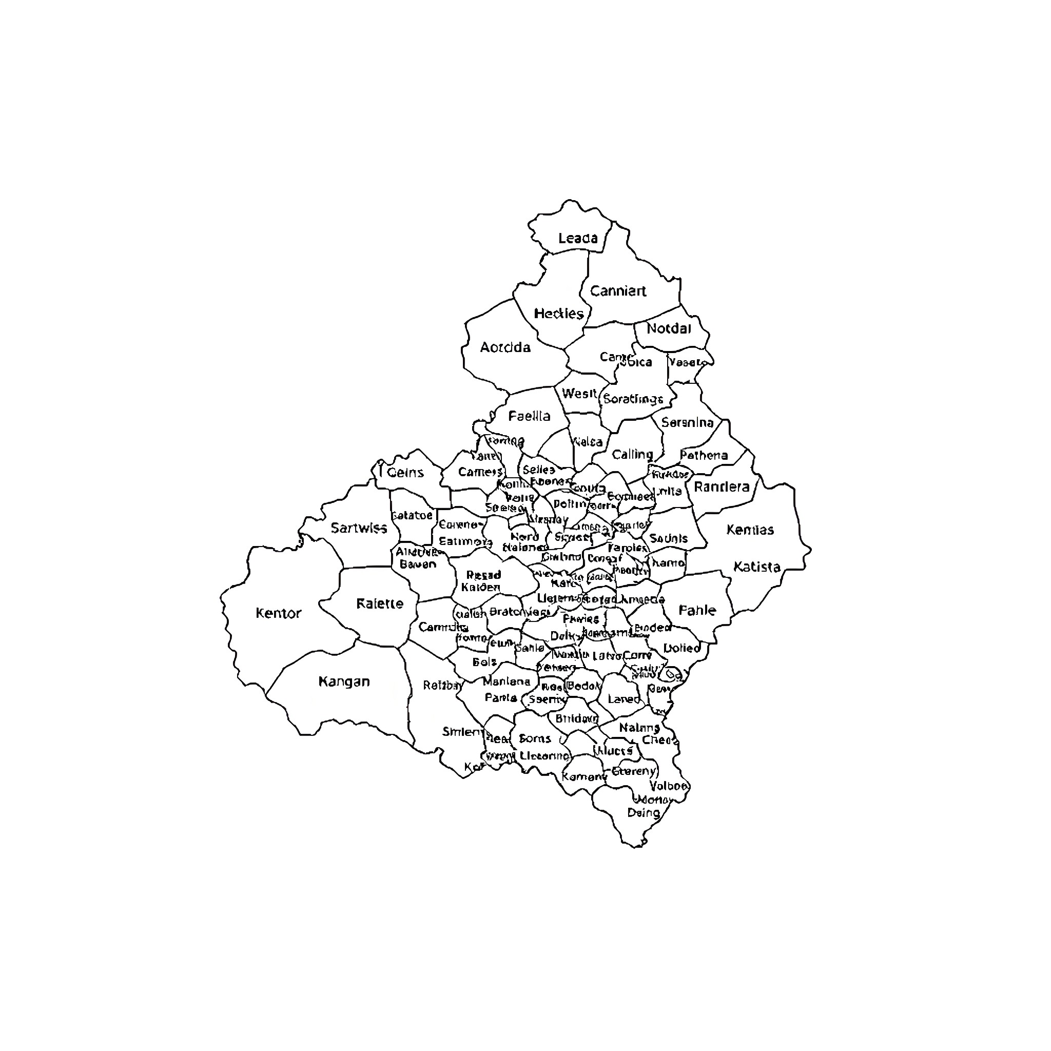 Map of administrative regions Coloring Page (free black-and-white line drawing printable PDF for all, from beginners to advanced learners, including children, teens, adults, and seniors)