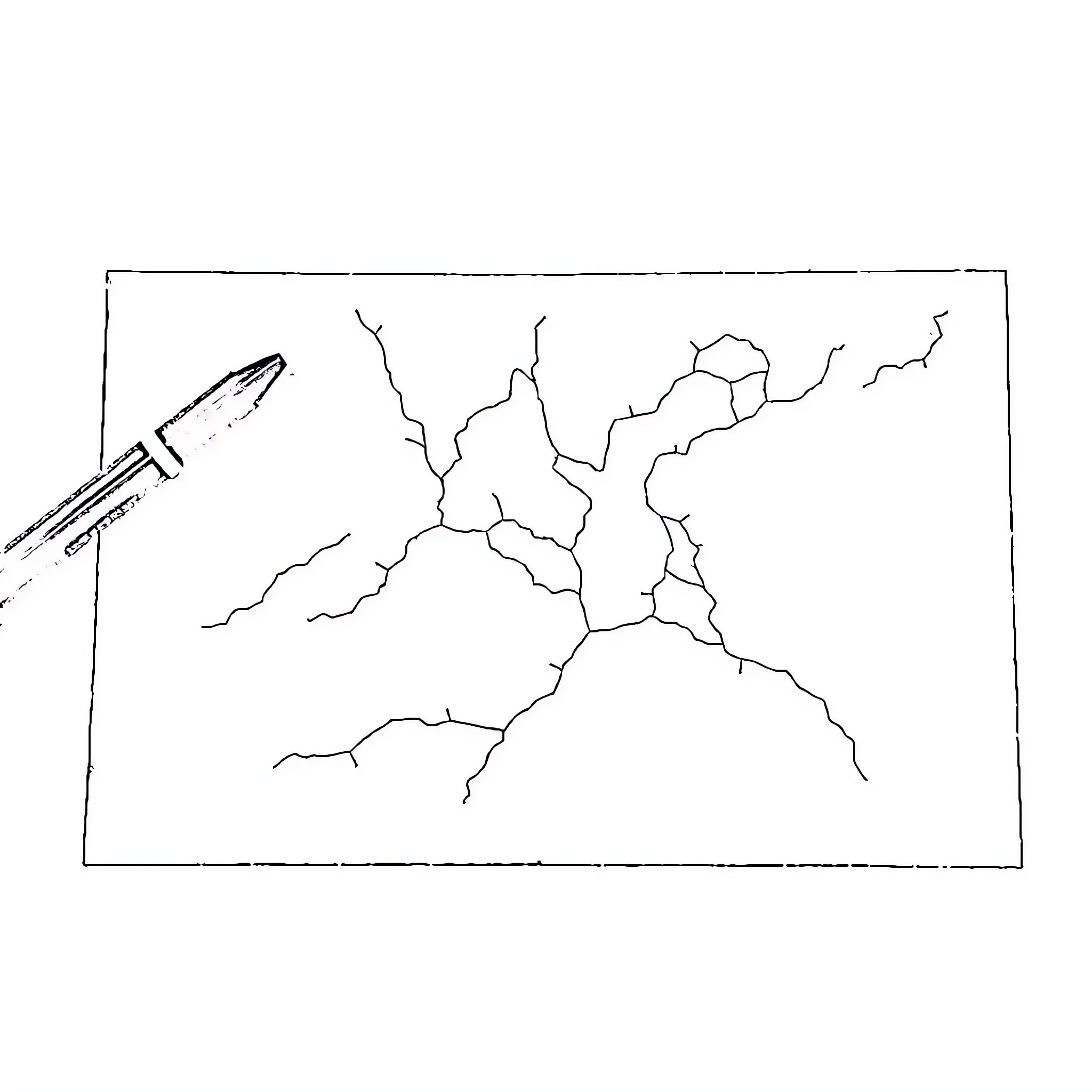 Plan for Navigating Cracked Landscape Coloring Page (free black-and-white line drawing printable PDF for all, from beginners to advanced learners, including children, teens, adults, and seniors)