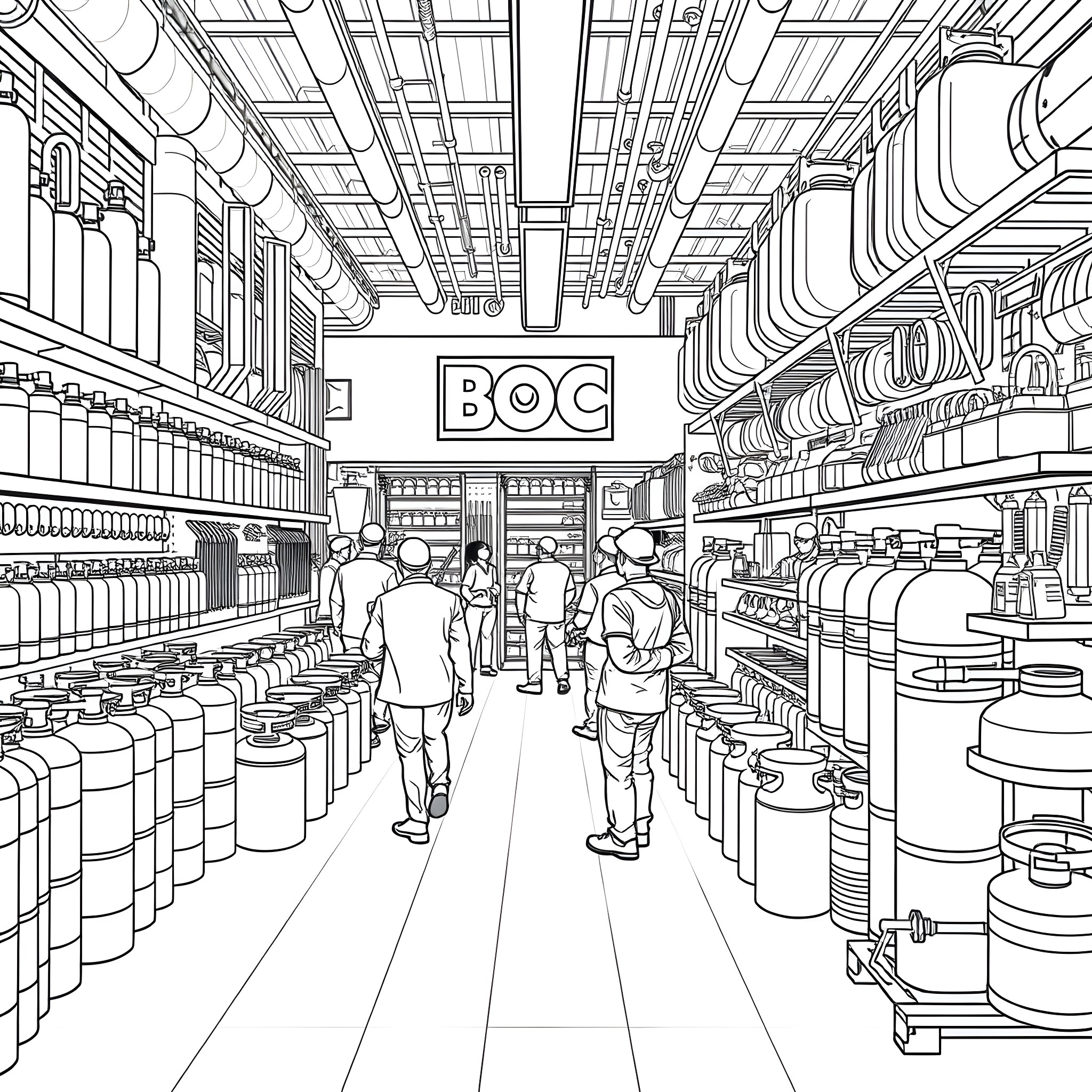 Gas and Gear: Exploring an Auto Parts Store Coloring Page (free black-and-white line drawing printable PDF for all, from beginners to advanced learners, including children, teens, adults, and seniors)
