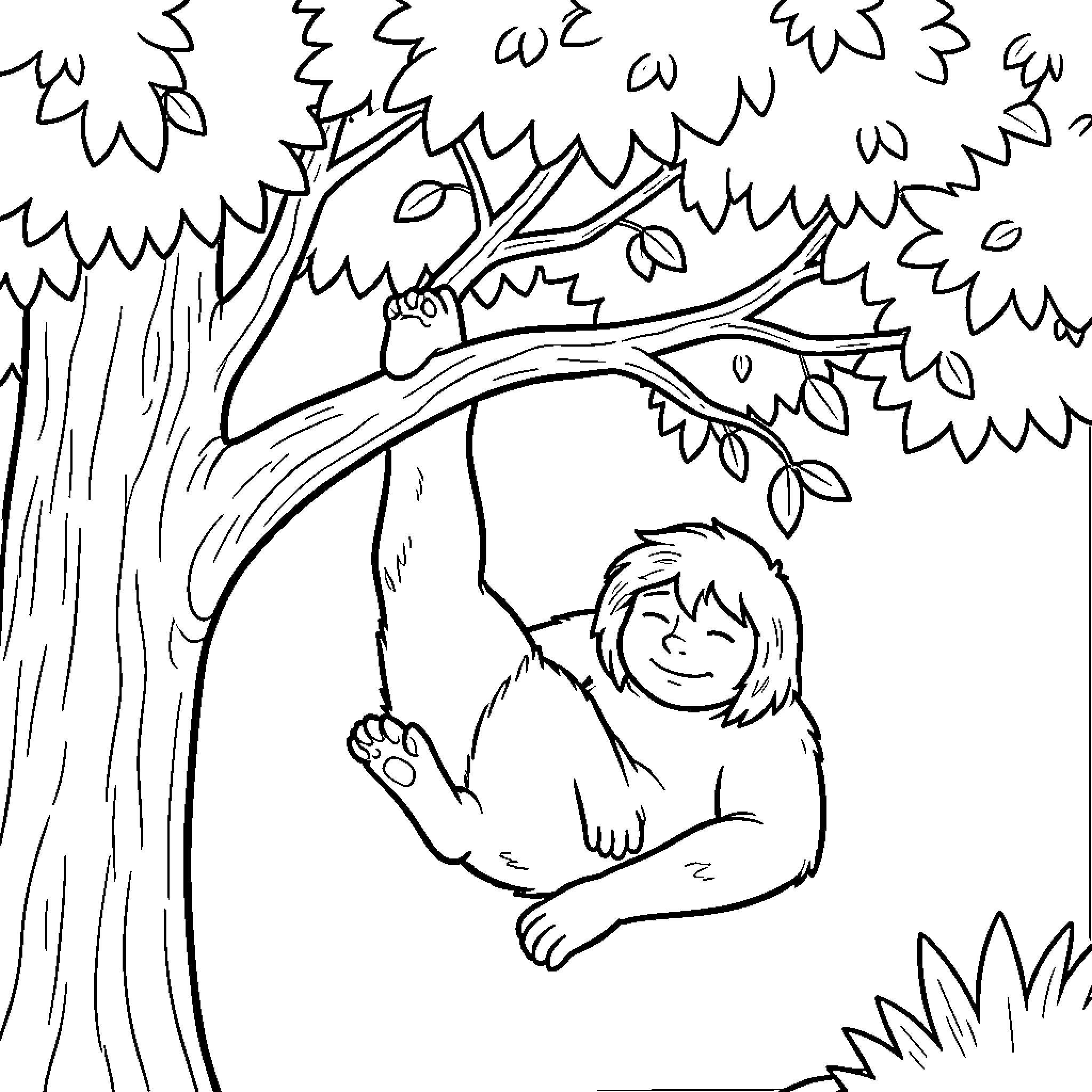 Perezoso resting peacefully in the forest Coloring Page (free black-and-white line drawing printable PDF for all, from beginners to advanced learners, including children, teens, adults, and seniors)