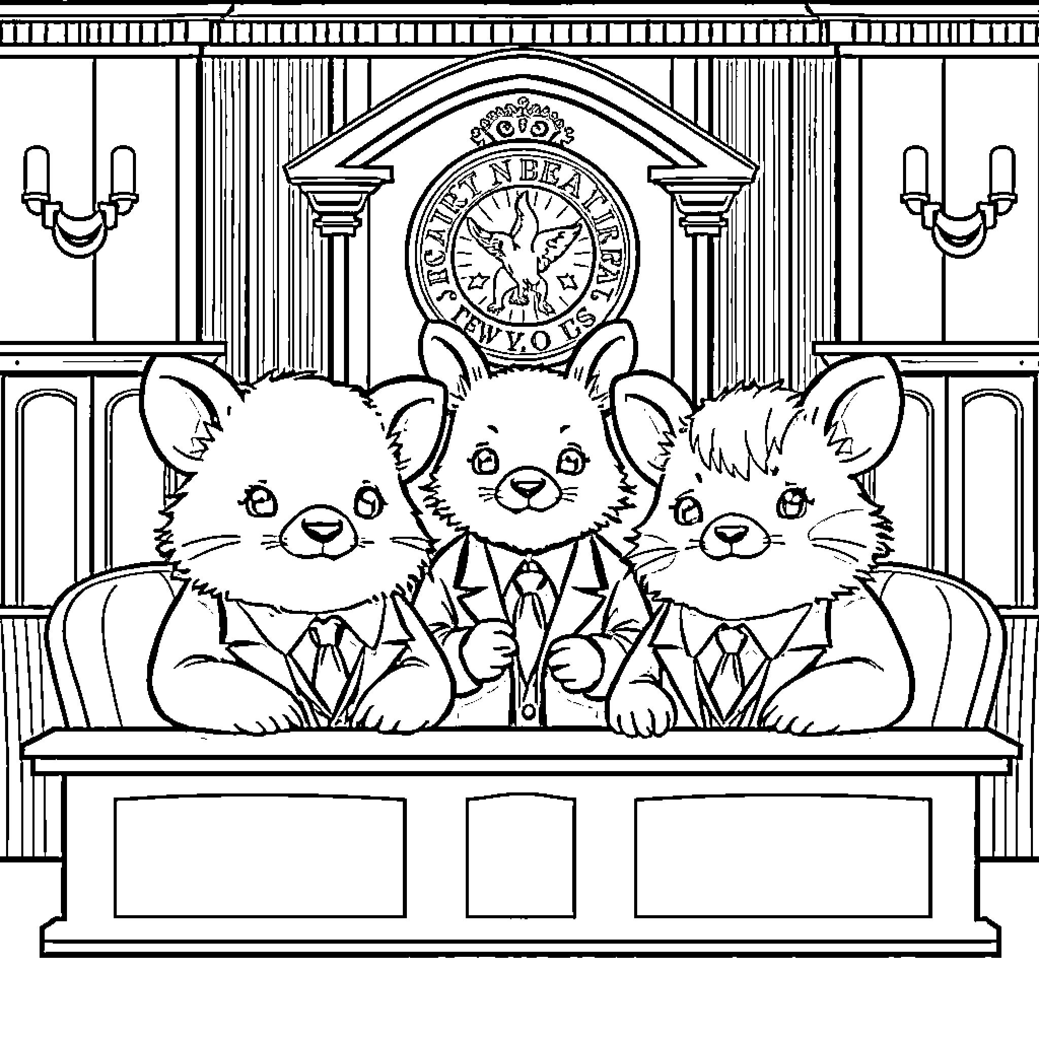 Animal businessmen mice in office meeting Coloring Page (free black-and-white line drawing printable PDF for all, from beginners to advanced learners, including children, teens, adults, and seniors)