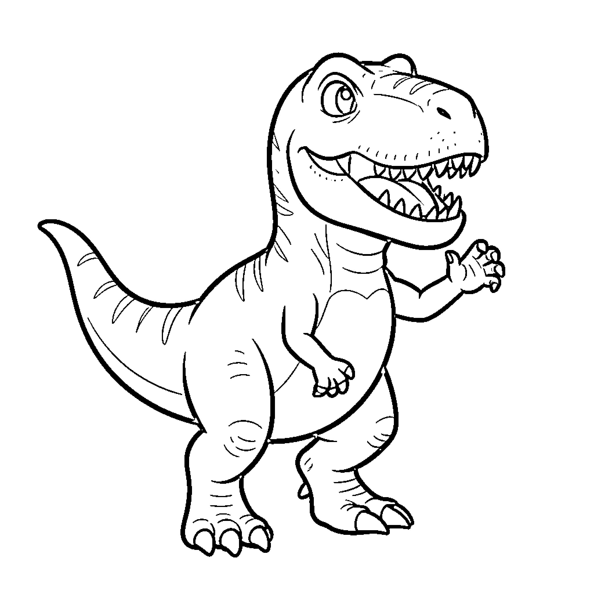 T-Rex stomping and roaring with attitude Coloring Page (free black-and-white line drawing printable PDF for all, from beginners to advanced learners, including children, teens, adults, and seniors)