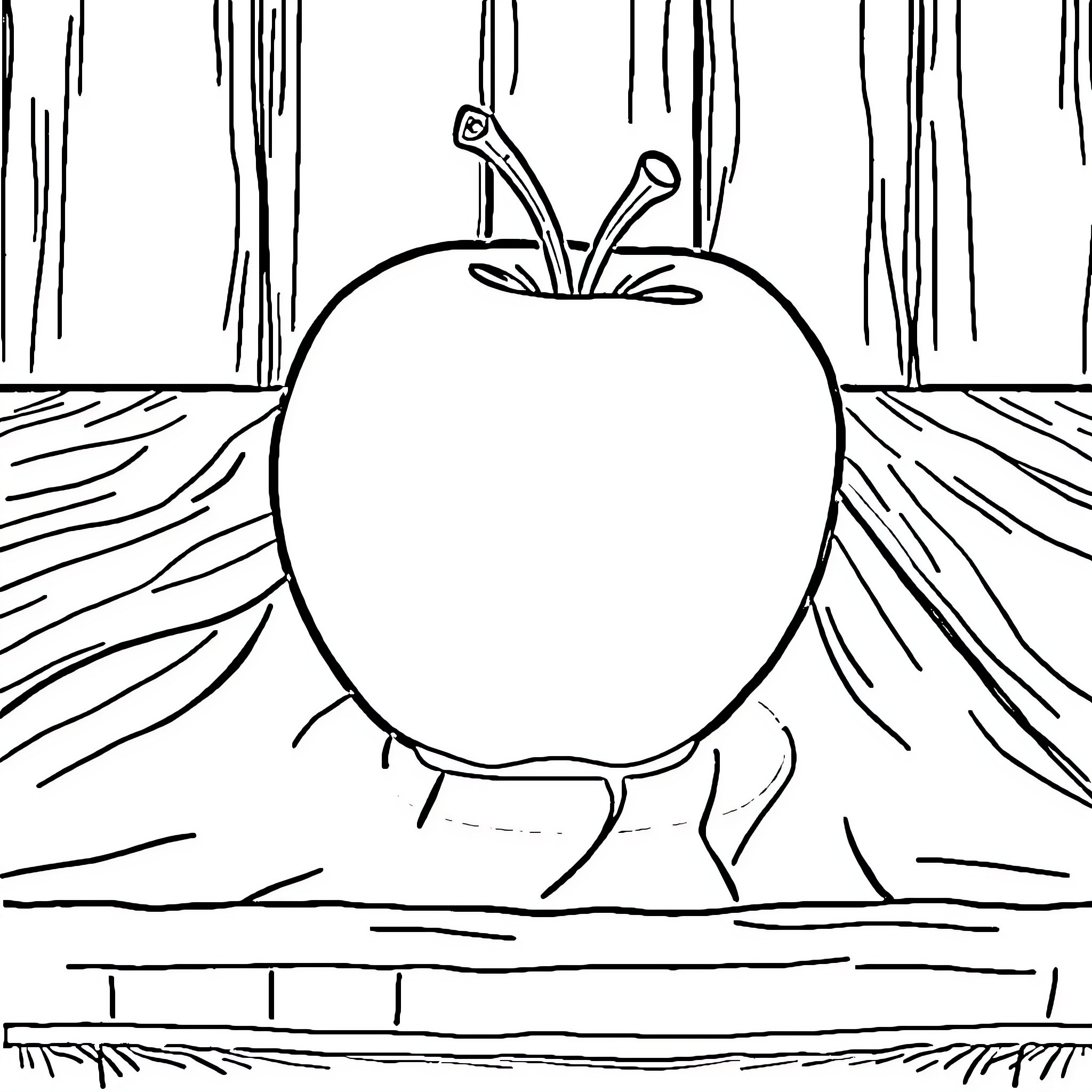 Apple in the Spotlight Coloring Page (free black-and-white line drawing printable PDF for all, from beginners to advanced learners, including children, teens, adults, and seniors)