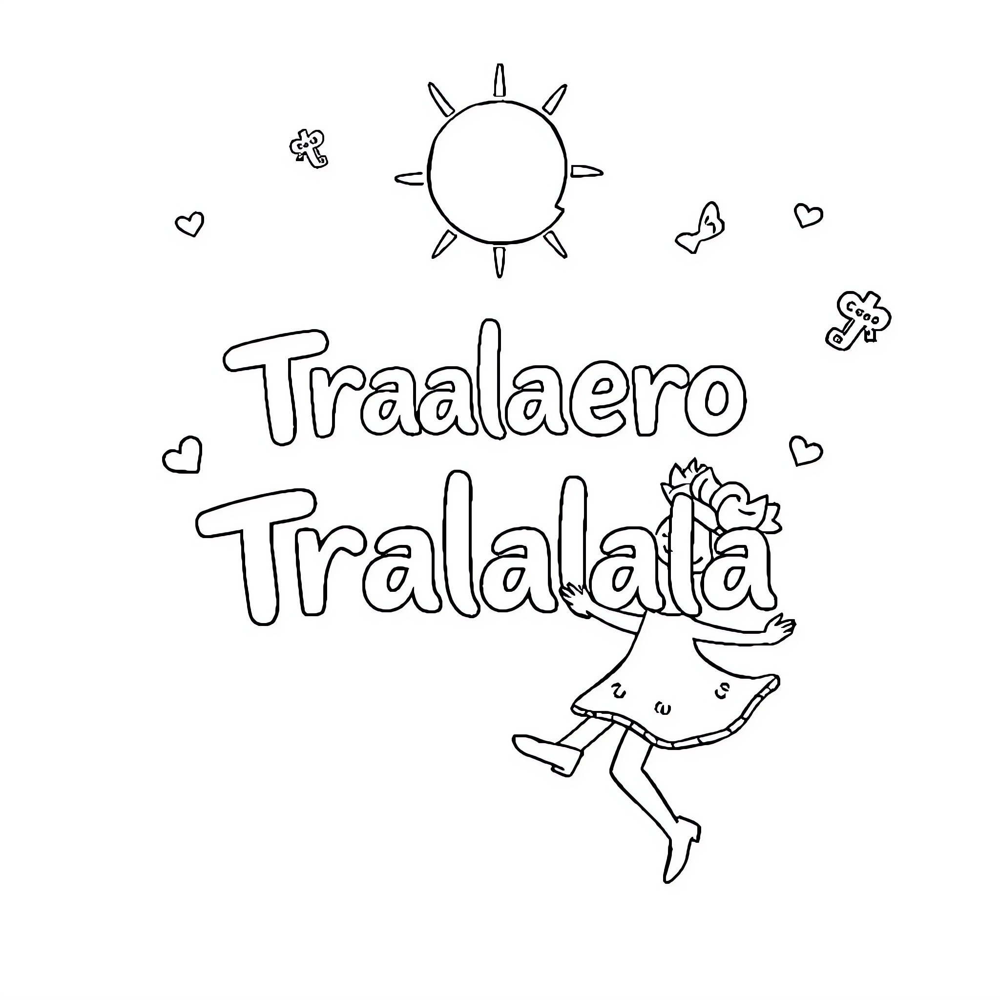 Tralalero Tralalata: Whimsical figure and sun Coloring Page (free black-and-white line drawing printable PDF for all, from beginners to advanced learners, including children, teens, adults, and seniors)
