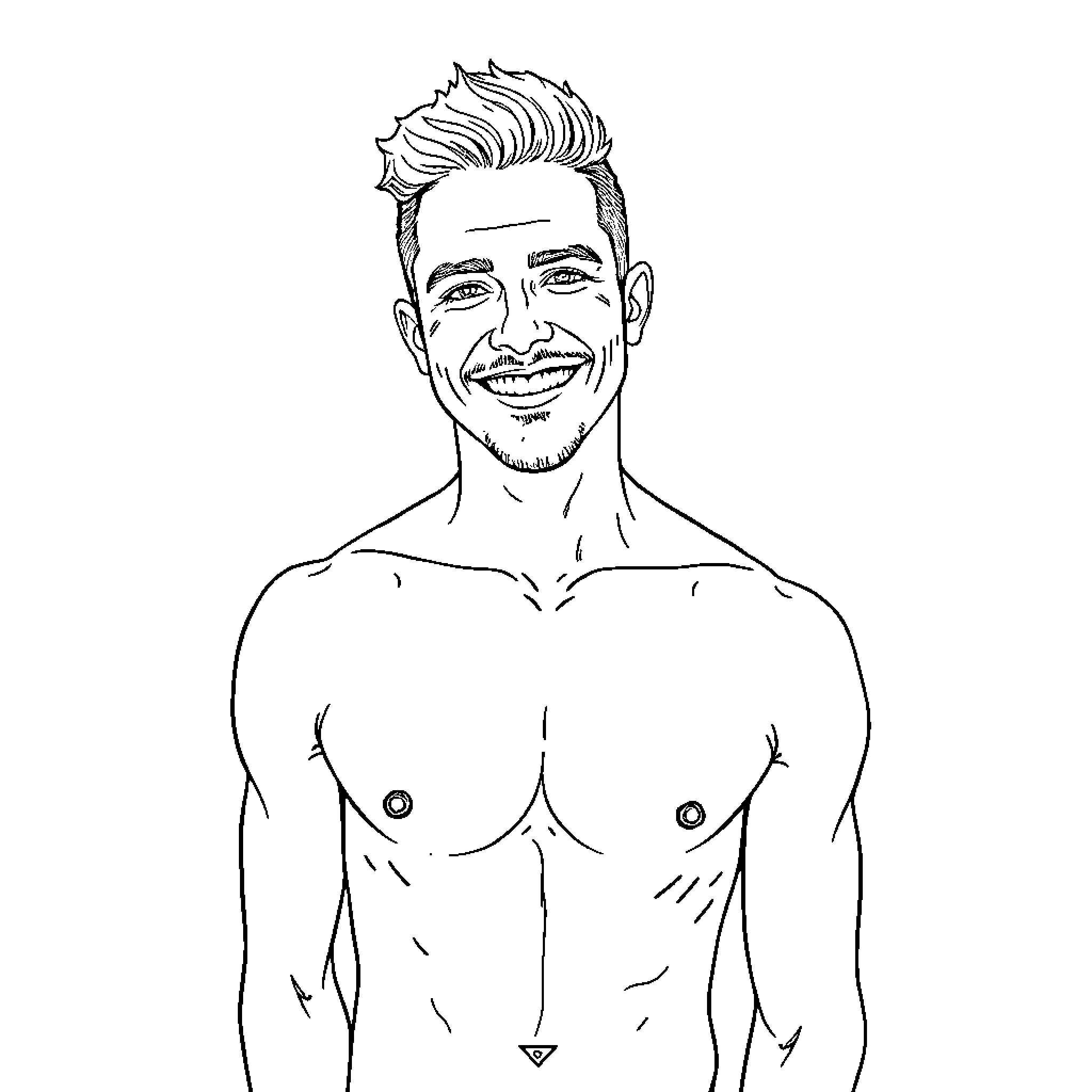Trans Man Smiling Confidently Coloring Page (free black-and-white line drawing printable PDF for all, from beginners to advanced learners, including children, teens, adults, and seniors)