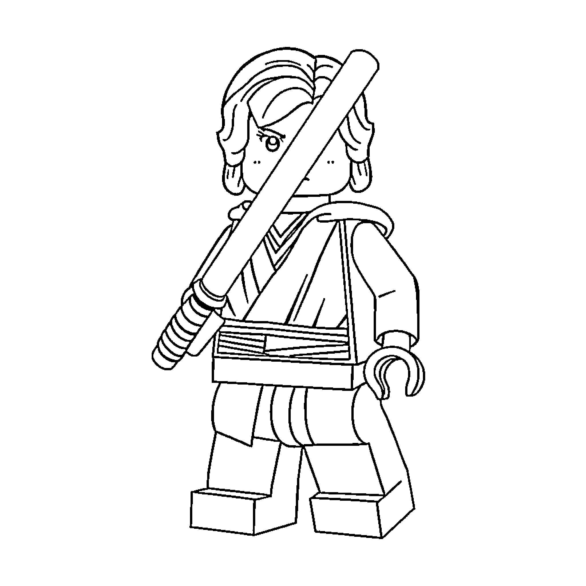 Anakin Skywalker wielding lightsaber in action pose Coloring Page (free black-and-white line drawing printable PDF for all, from beginners to advanced learners, including children, teens, adults, and seniors)