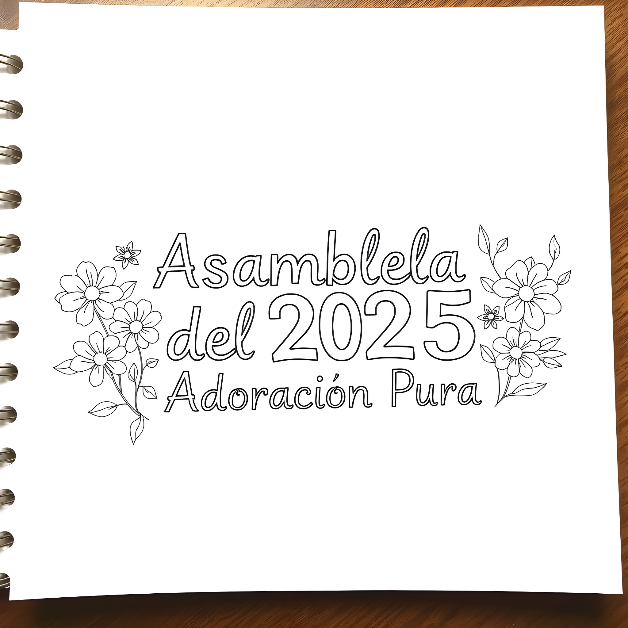 Flower art for Asamblea del 2025 Adoracion Pura Coloring Page (free black-and-white line drawing printable PDF for all, from beginners to advanced learners, including children, teens, adults, and seniors)