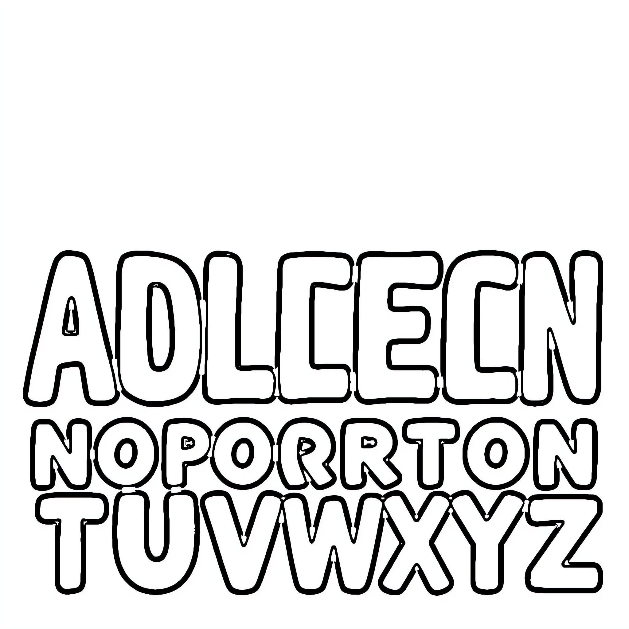 ABC Typographic Art Design Coloring Page (free black-and-white line drawing printable PDF for all, from beginners to advanced learners, including children, teens, adults, and seniors)