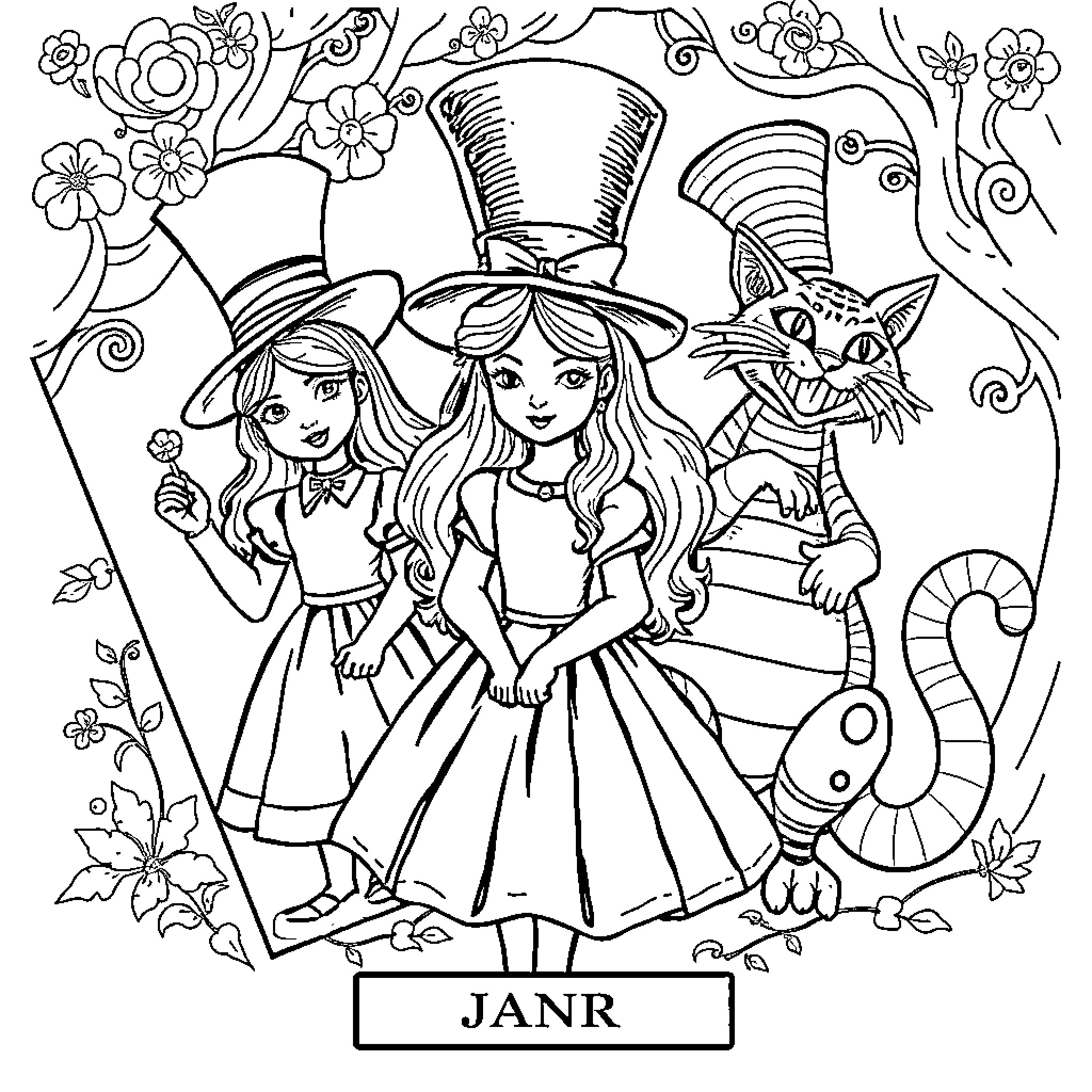 Tarot Card Depicting Fantastical Figures and Creatures Coloring Page (free black-and-white line drawing printable PDF for all, from beginners to advanced learners, including children, teens, adults, and seniors)
