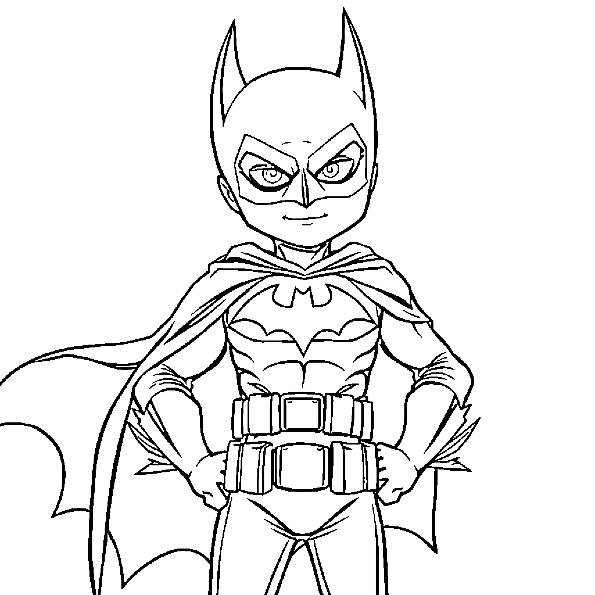Batboy in action-ready pose Coloring Page (free black-and-white line drawing printable PDF for all, from beginners to advanced learners, including children, teens, adults, and seniors)