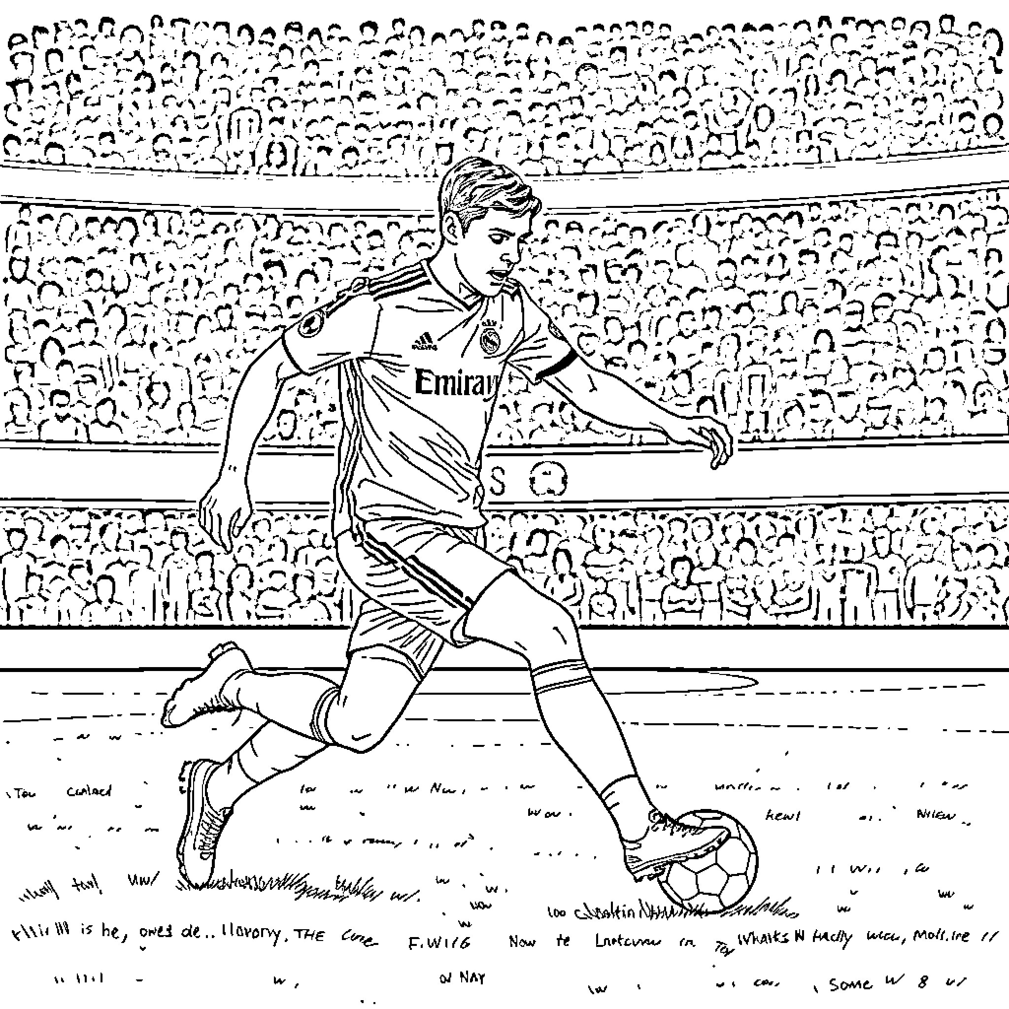 Toni Kroos in action on the soccer field Coloring Page (free black-and-white line drawing printable PDF for all, from beginners to advanced learners, including children, teens, adults, and seniors)