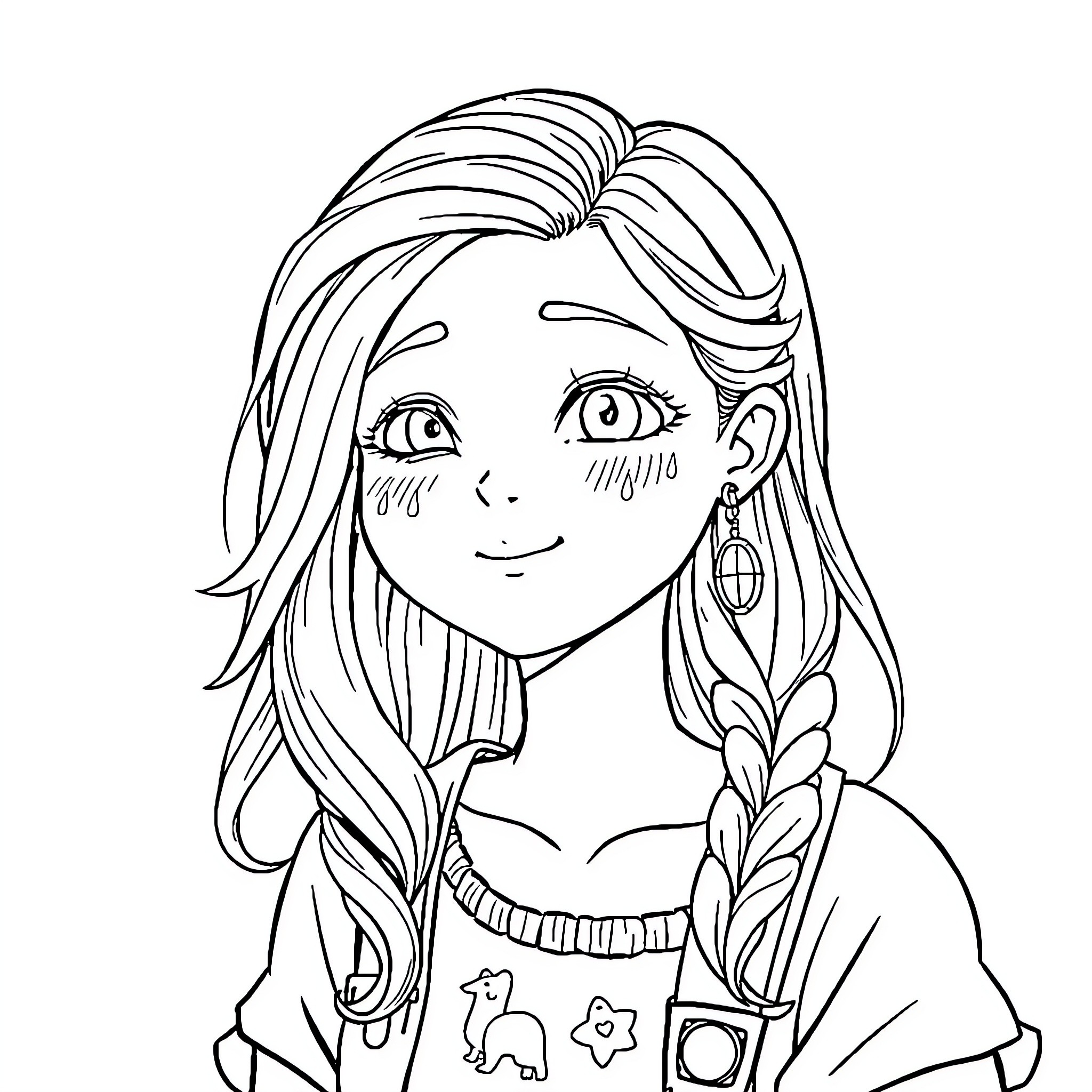 Nanika's Warm Smile and Vibrant Outfit Coloring Page (free black-and-white line drawing printable PDF for all, from beginners to advanced learners, including children, teens, adults, and seniors)