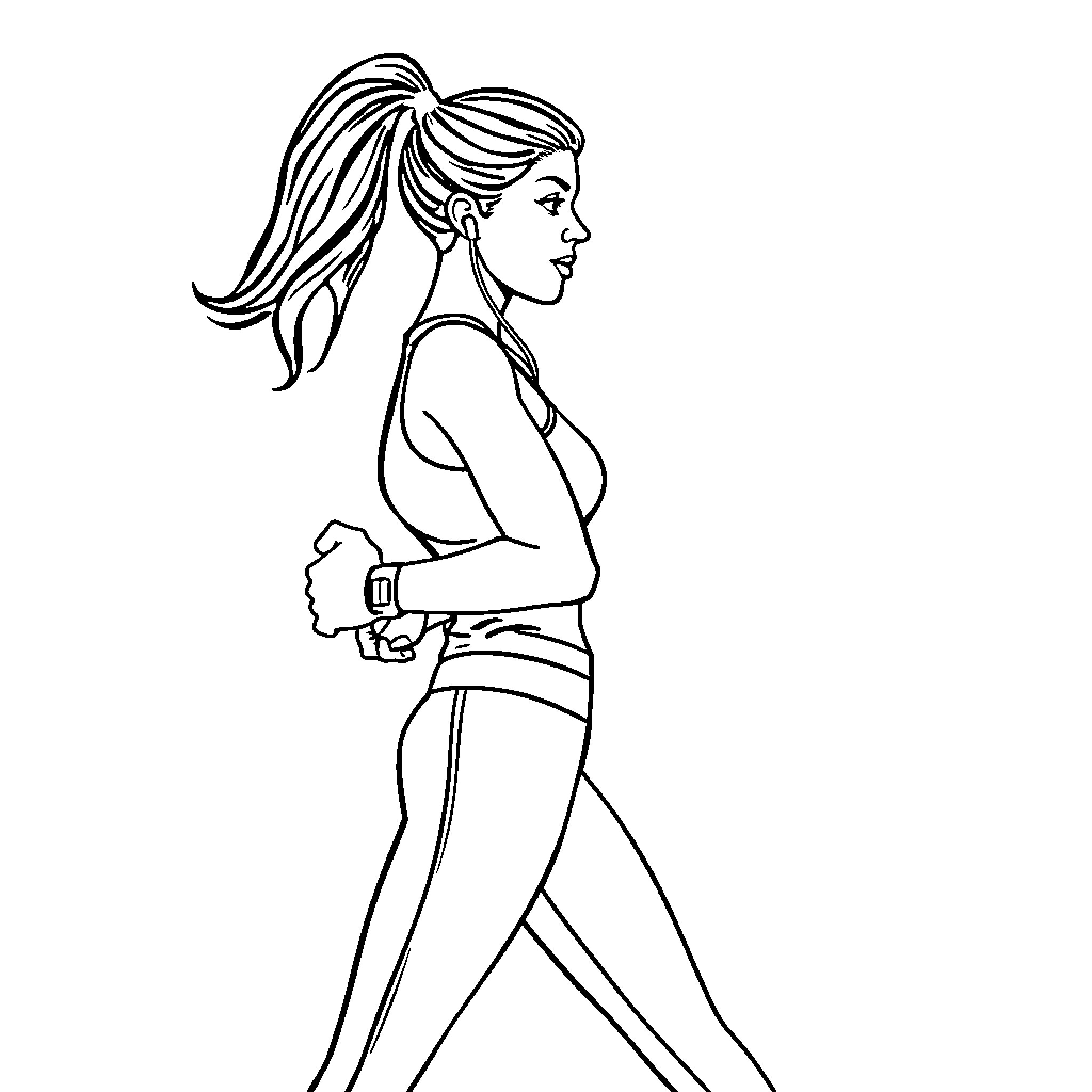 Runner exercising with determination Coloring Page (free black-and-white line drawing printable PDF for all, from beginners to advanced learners, including children, teens, adults, and seniors)