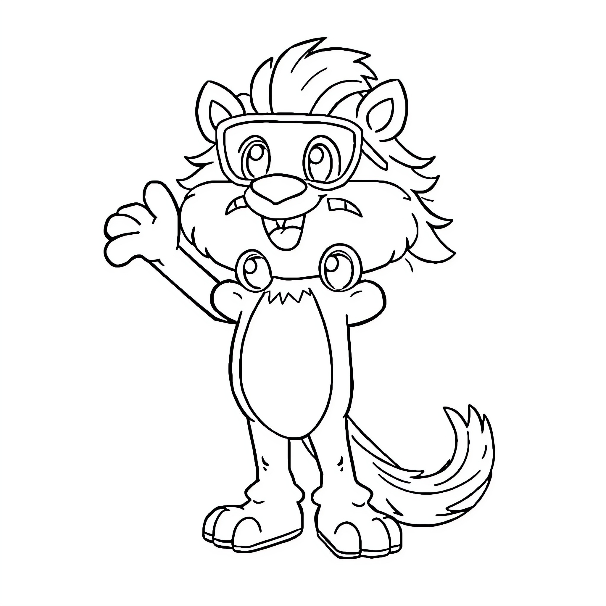Mascot of Cheerful Furry Creature Coloring Page (free black-and-white line drawing printable PDF for all, from beginners to advanced learners, including children, teens, adults, and seniors)