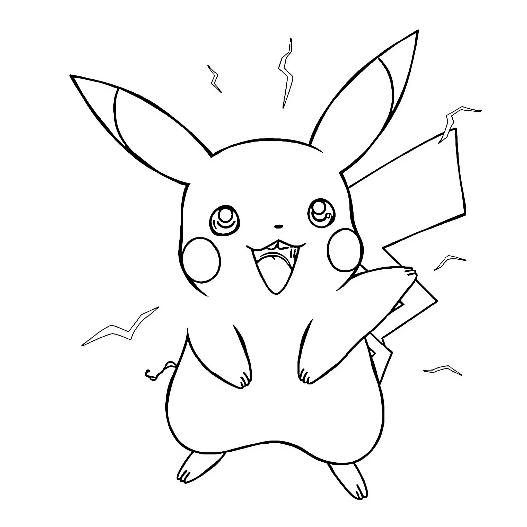 Pikachu using its electric powers Coloring Page (free black-and-white line drawing printable PDF for all, from beginners to advanced learners, including children, teens, adults, and seniors)