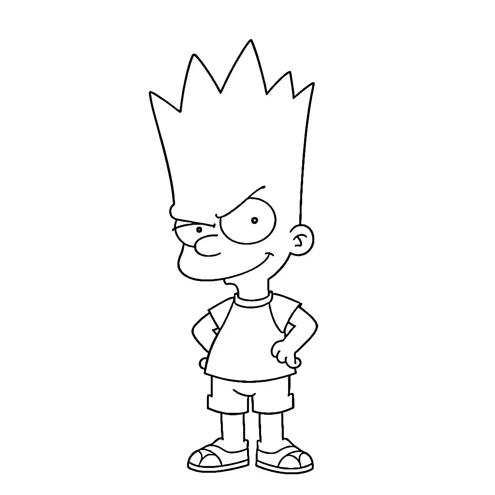Bart Simpson's Mischievous Grin Coloring Page (free black-and-white line drawing printable PDF for all, from beginners to advanced learners, including children, teens, adults, and seniors)
