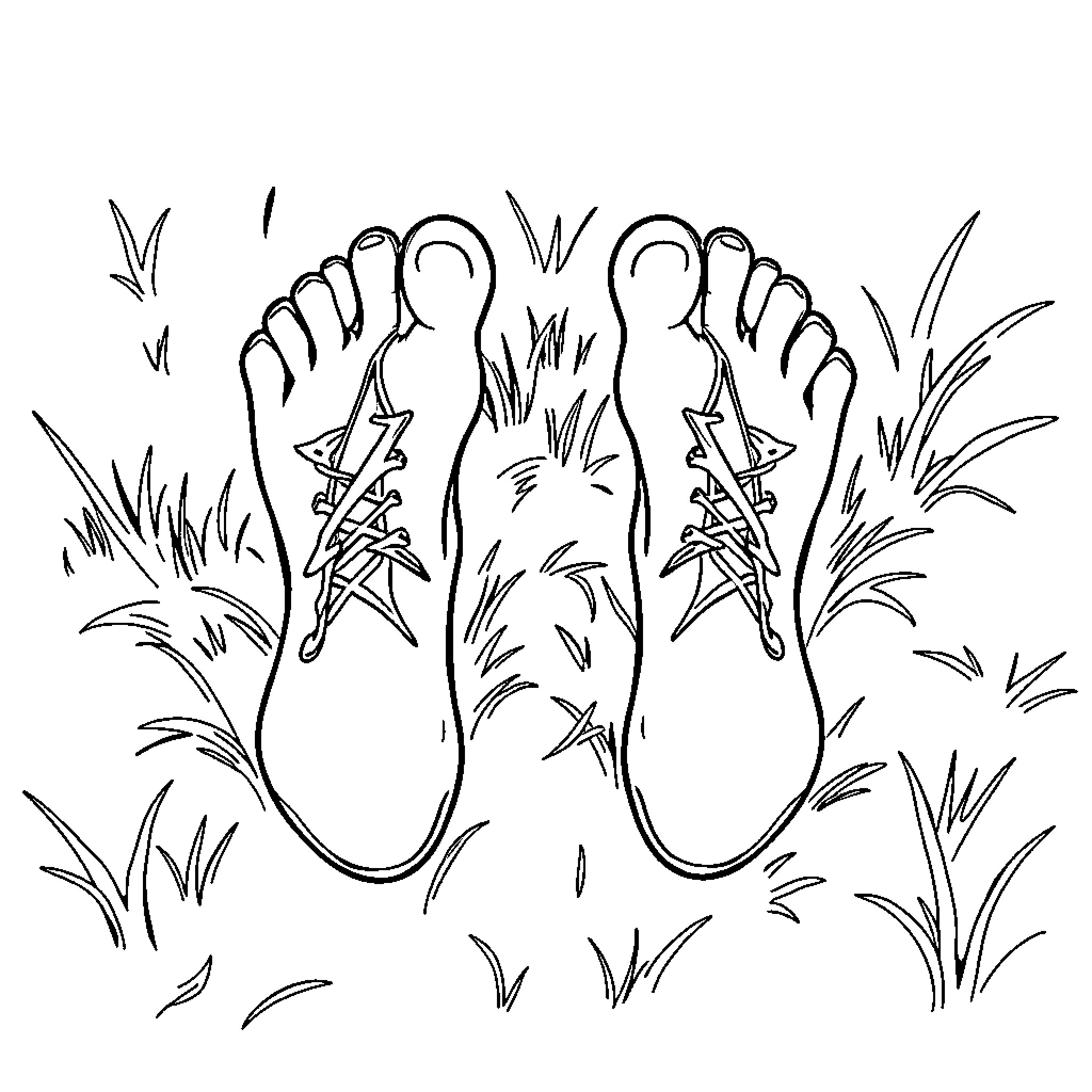 Feet walking through the grass Coloring Page (free black-and-white line drawing printable PDF for all, from beginners to advanced learners, including children, teens, adults, and seniors)